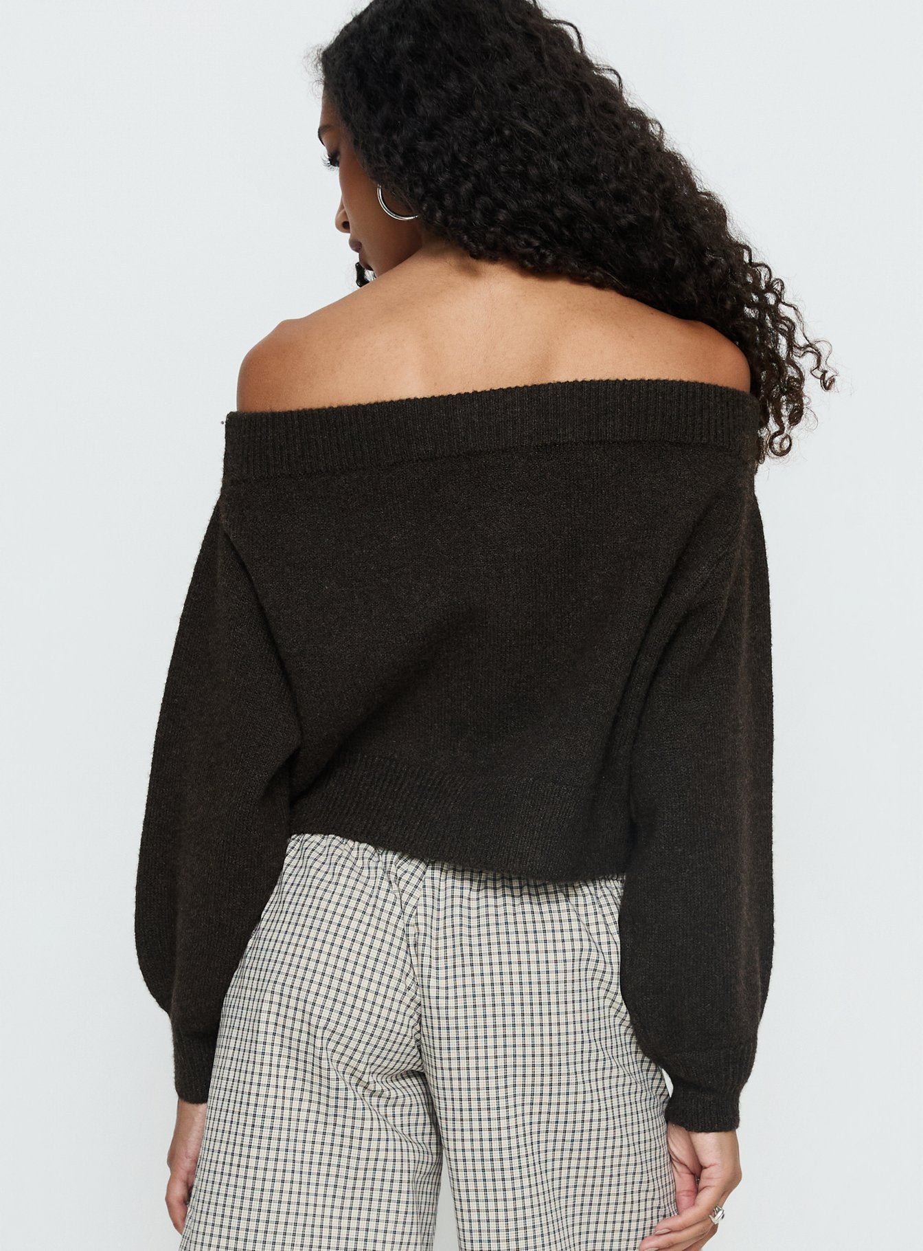 Ortensa Off Shoulder Zip Through Jumper Brown - Image 5