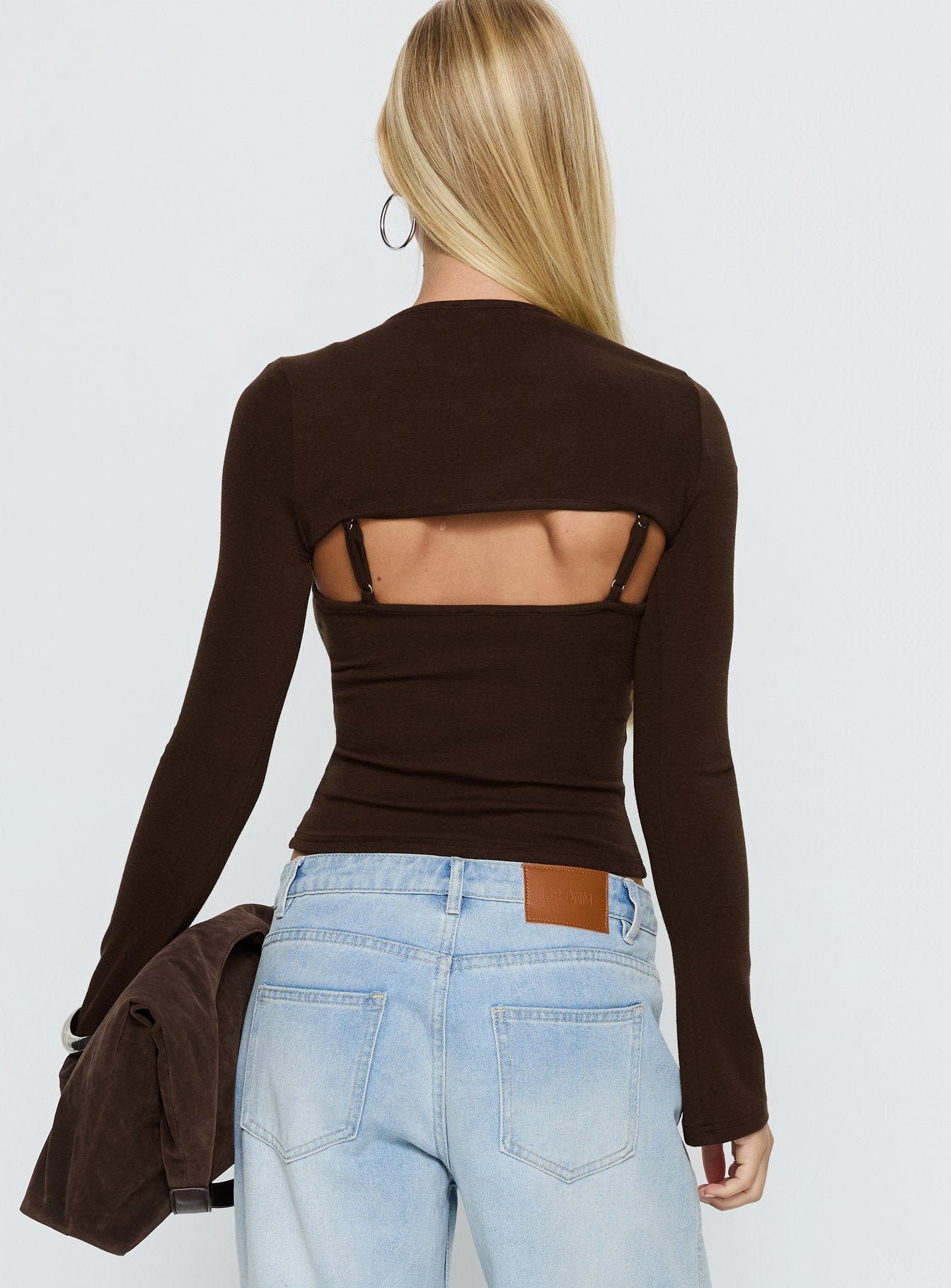 Camira Keyhole Two Piece Long Sleeve Top Brown - Image 4