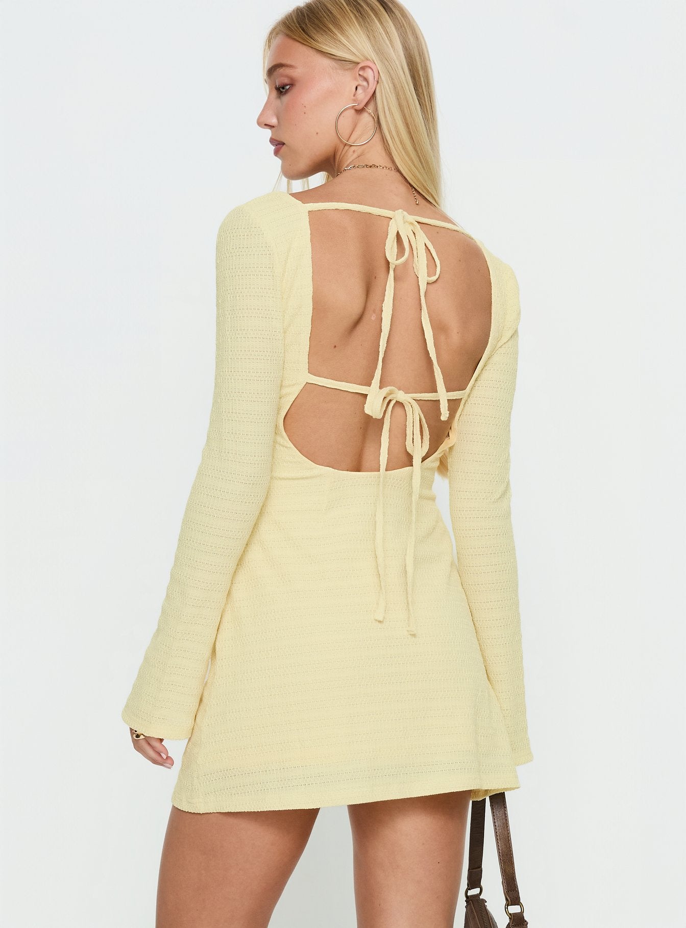 Milley Long Sleeve Textured Mini Dress Lemon - Image 4