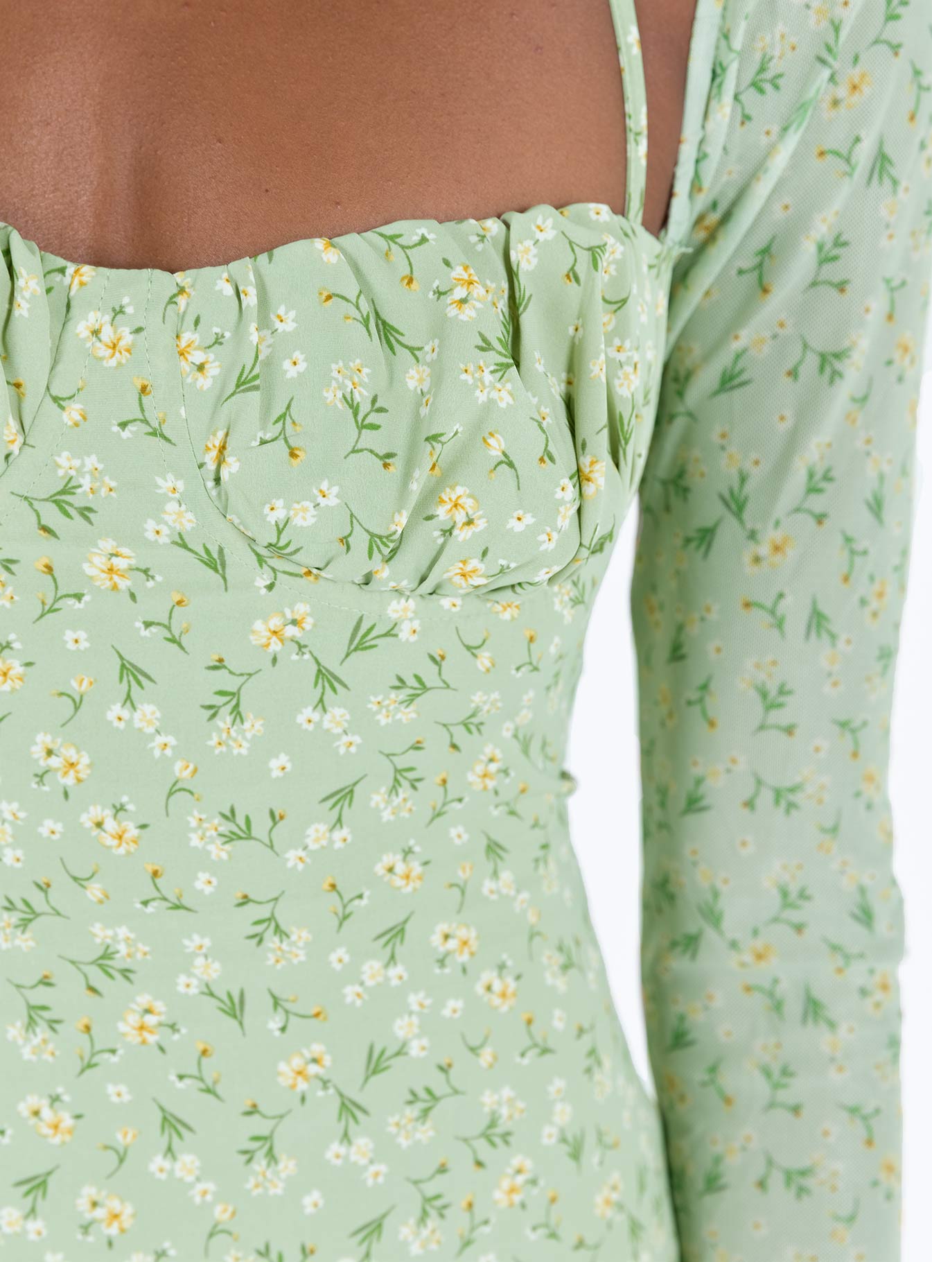 Dyer Sheer Sleeve Mini Dress Green Floral - Image 8