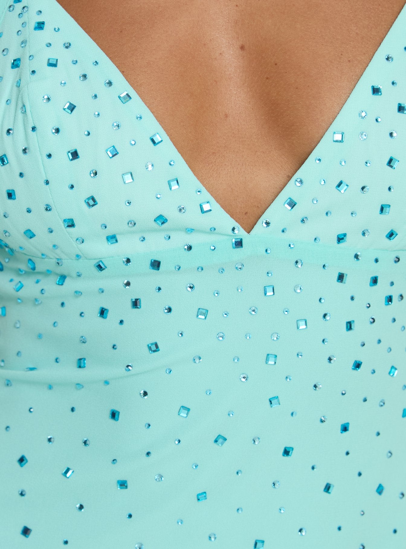 Margherita Diamante Detail Crossover Back Mini Dress Blue - Image 6