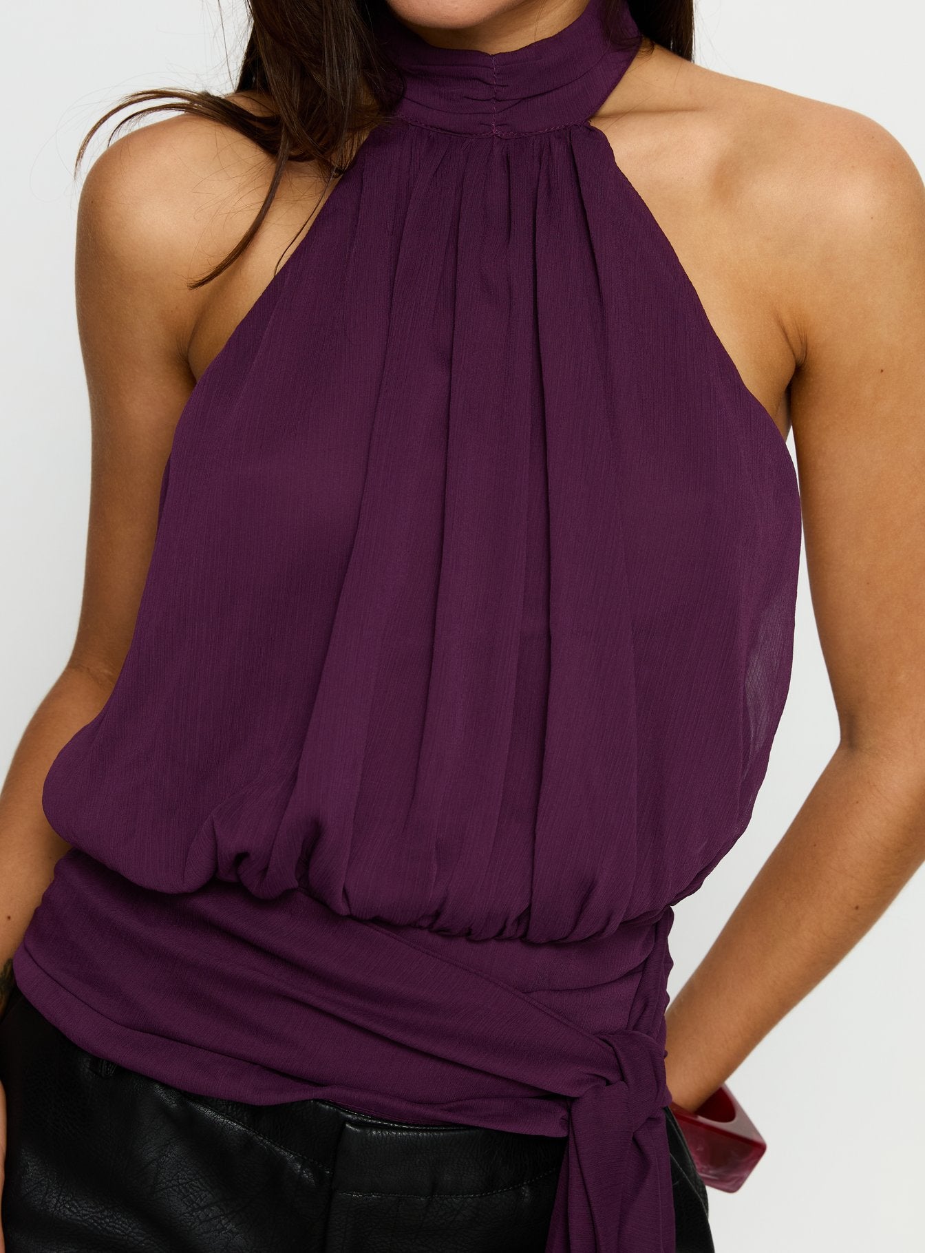 Faythe High Neck Tie Top Berry - Image 6