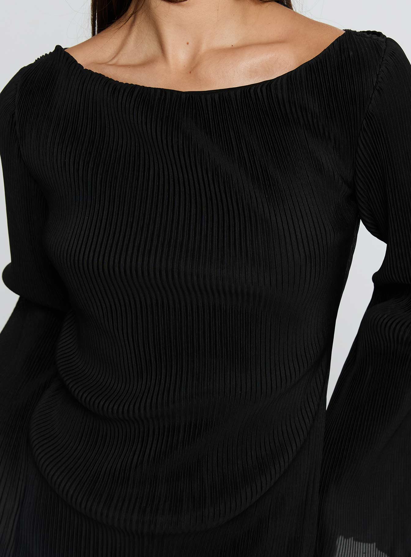 Lukea Long Sleeve Plisse Mini Dress Black - Image 5