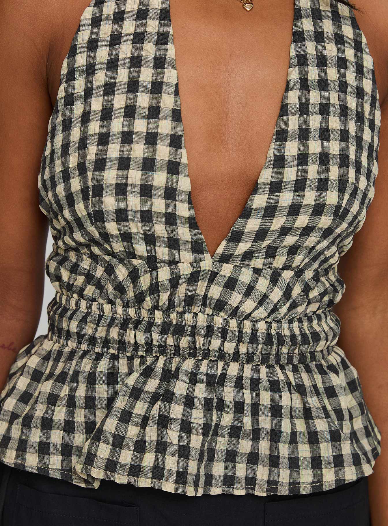 Perpetua Halter Neck Top Brown / Black Check - Image 6