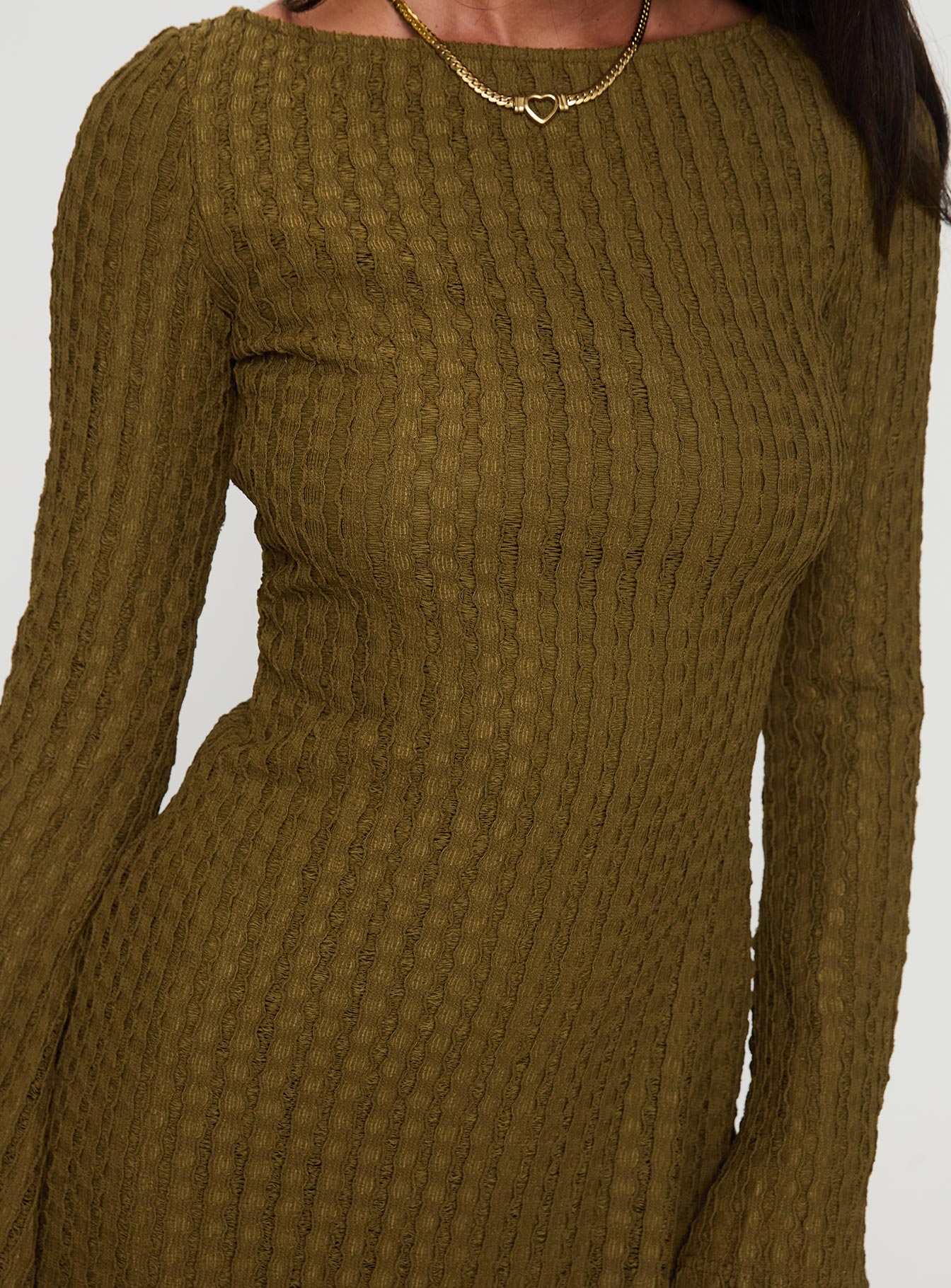 Lukea Long Sleeve Ribbed Mini Dress Olive - Image 6