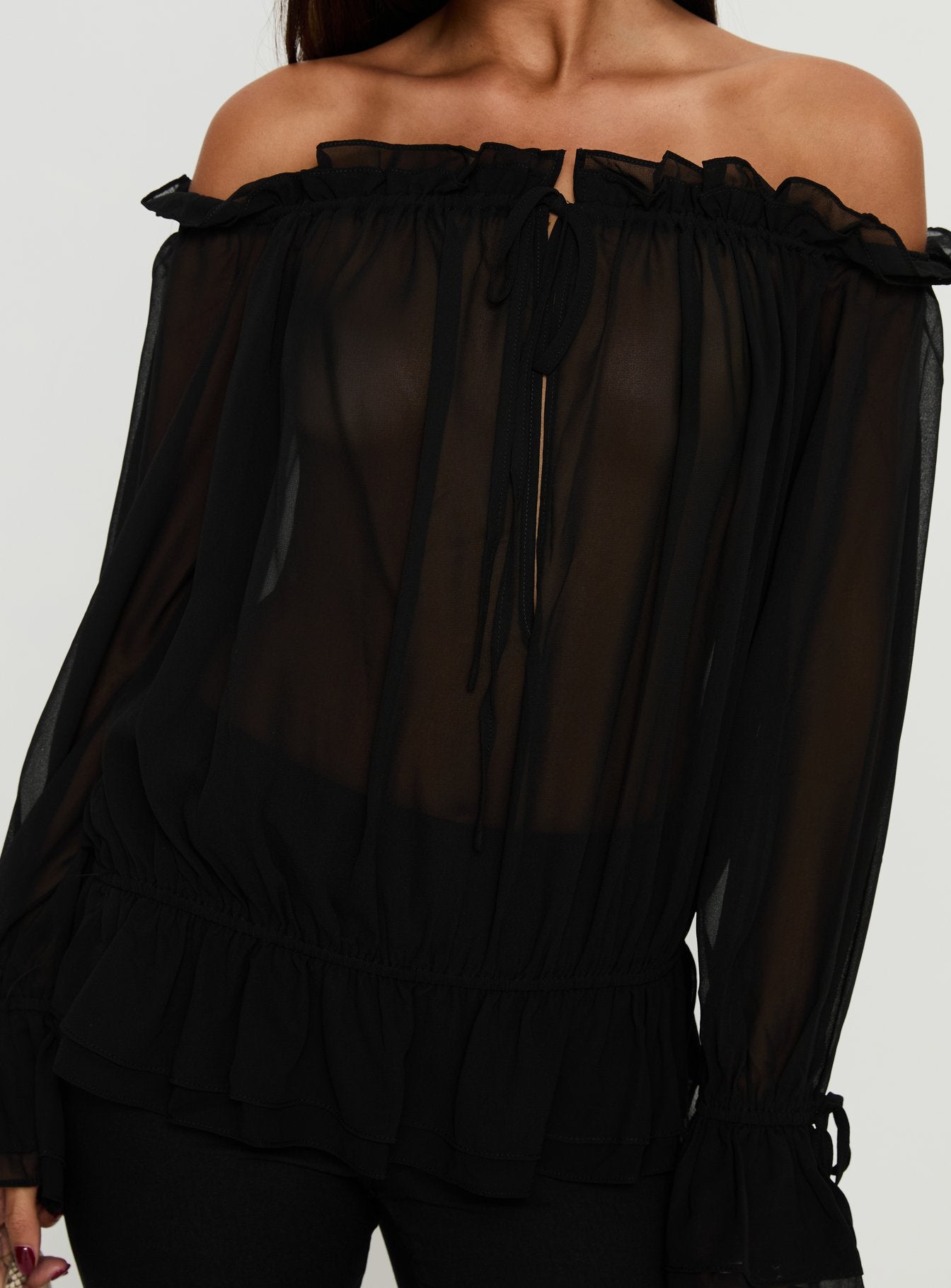 Madelina Frill Long Sleeve Top Black - Image 6