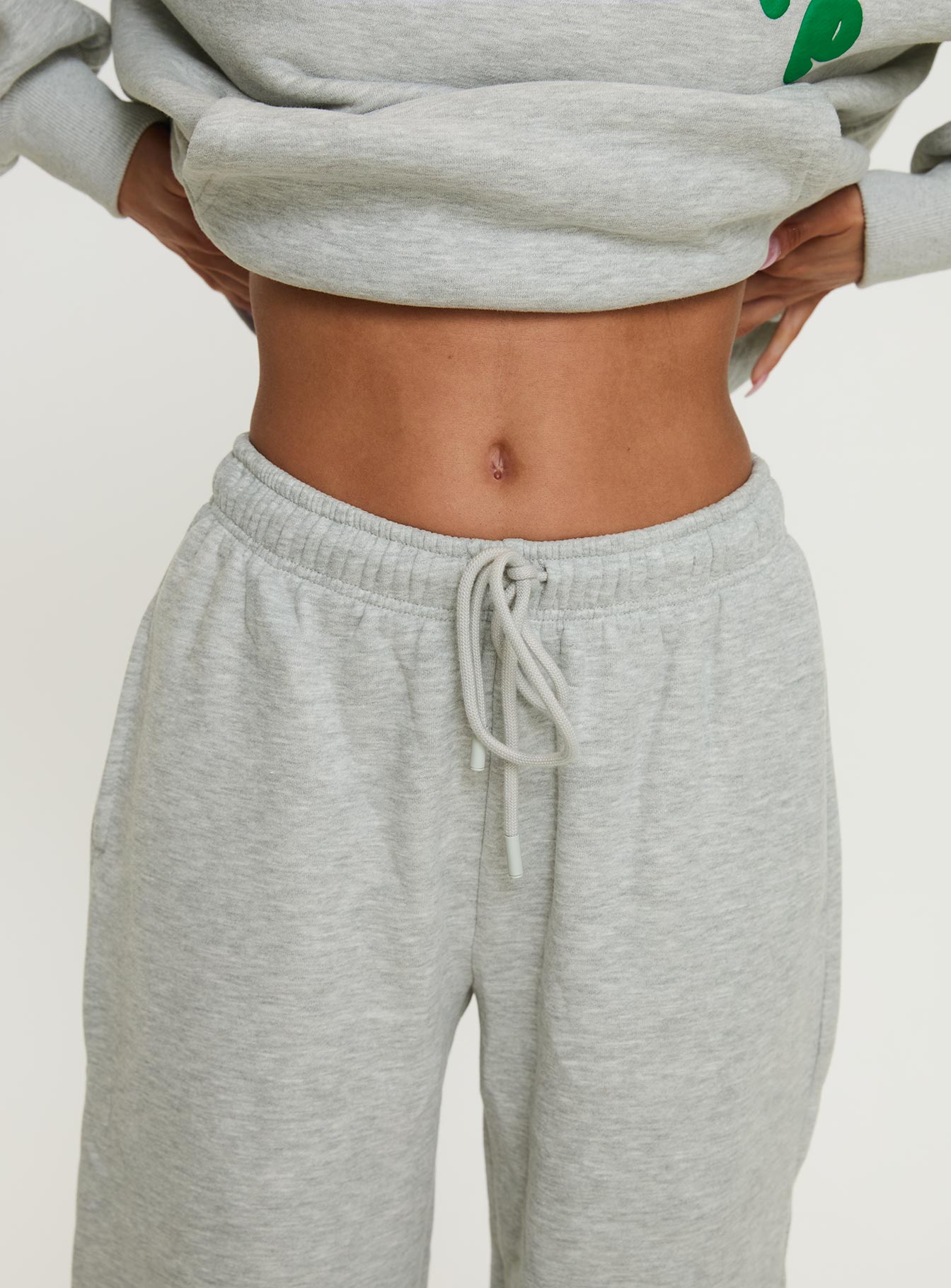 Princess Polly Wide Leg Track Pant Bubble Text Grey Marle / Green - Image 5