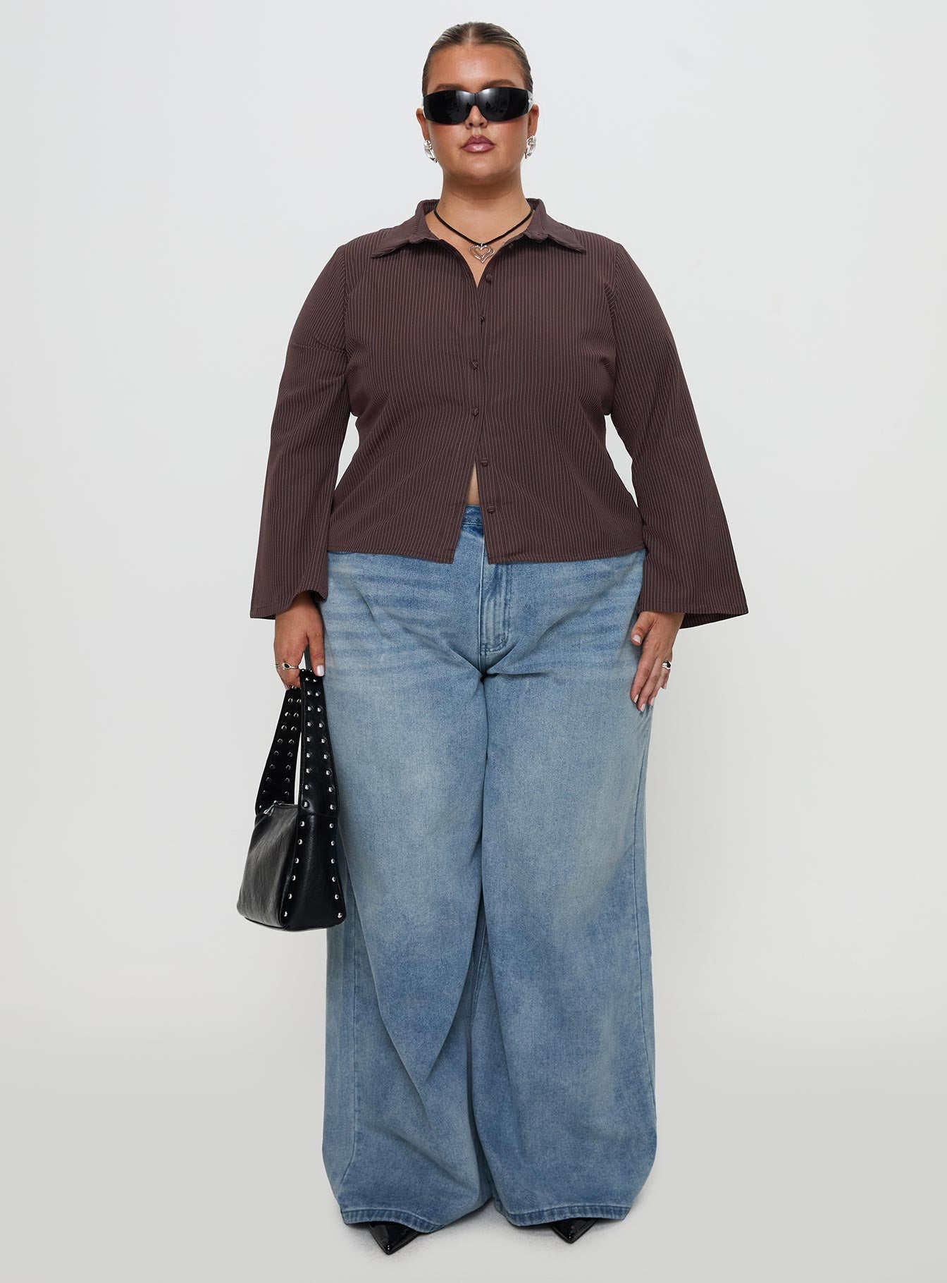 Anni Pinstripe Shirt Brown Curve - Image 7
