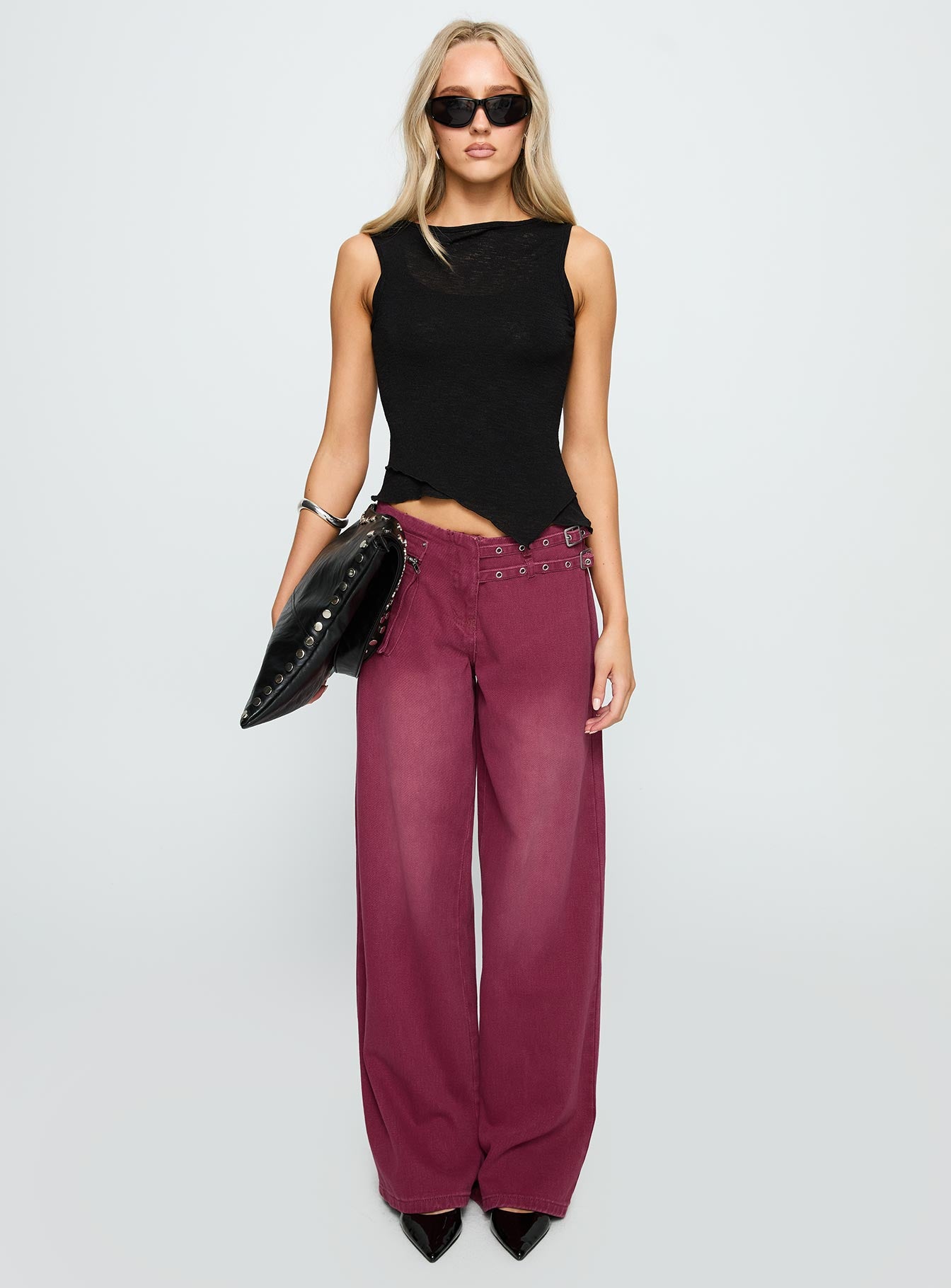 Paltrow Mid Rise Wide Leg Cargo Jeans Washed Burgundy - Image 7