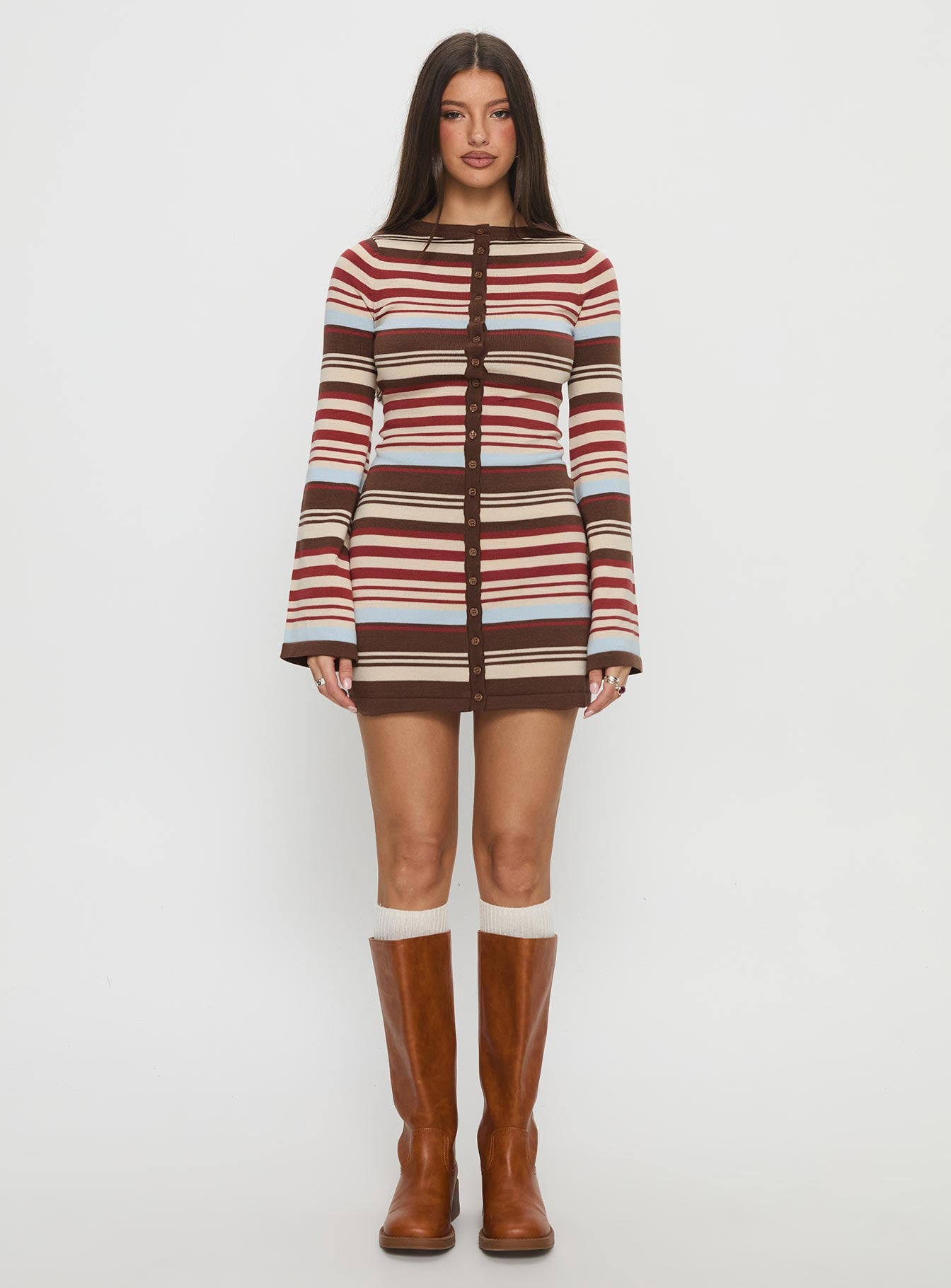 Norelai Long Sleeve Knit Mini Dress Multi Stripe - Image 7