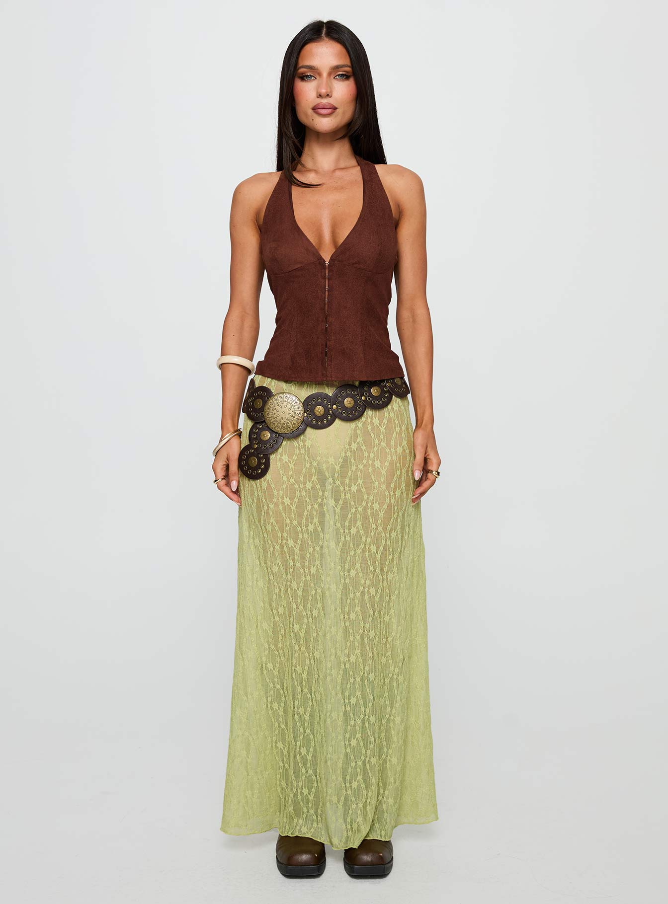 Movie Stars Faux Suede Halter Top Brown - Image 7