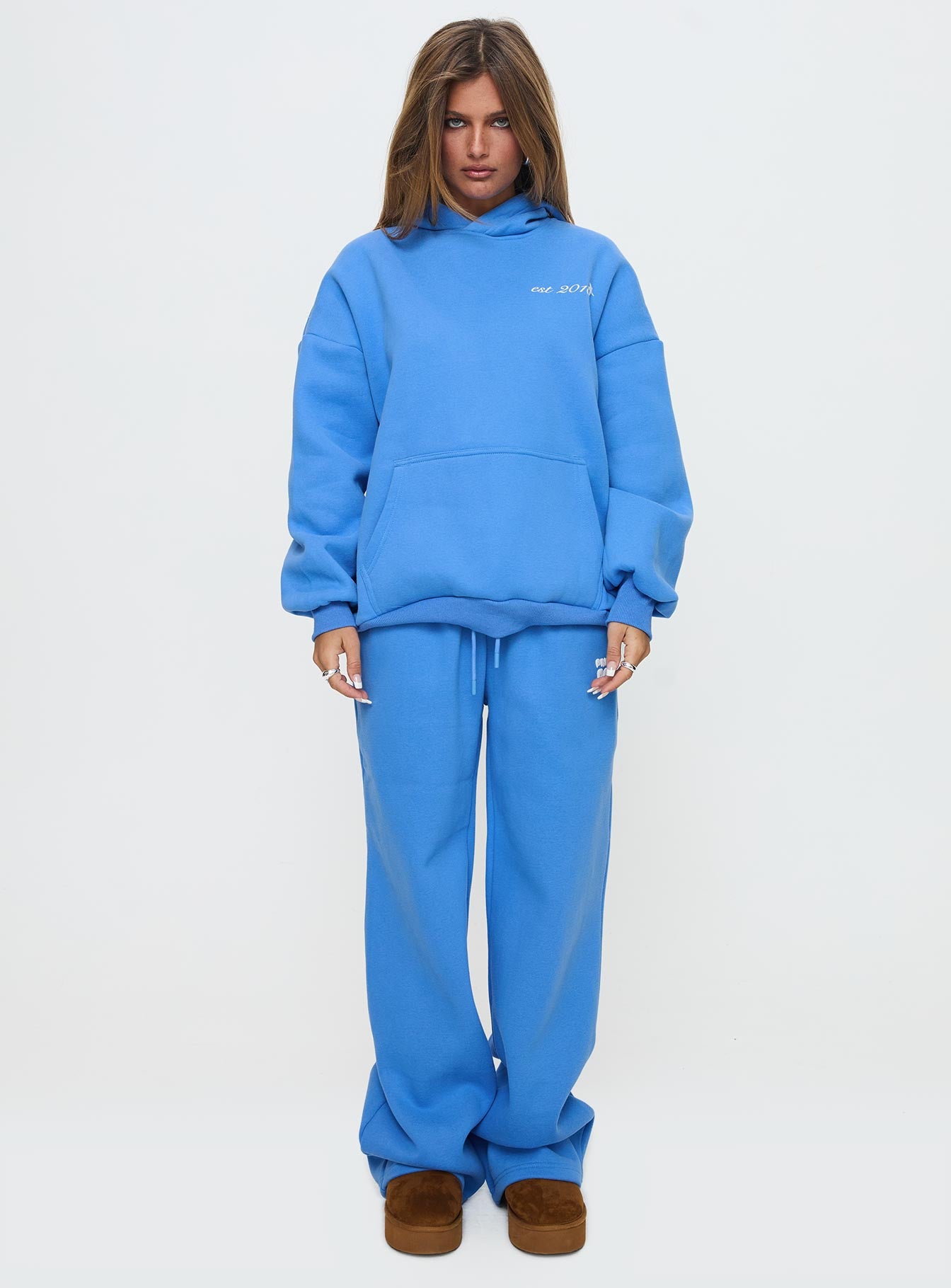 Princess Polly Hooded Sweatshirt Bubble Text Blue / White - Image 6
