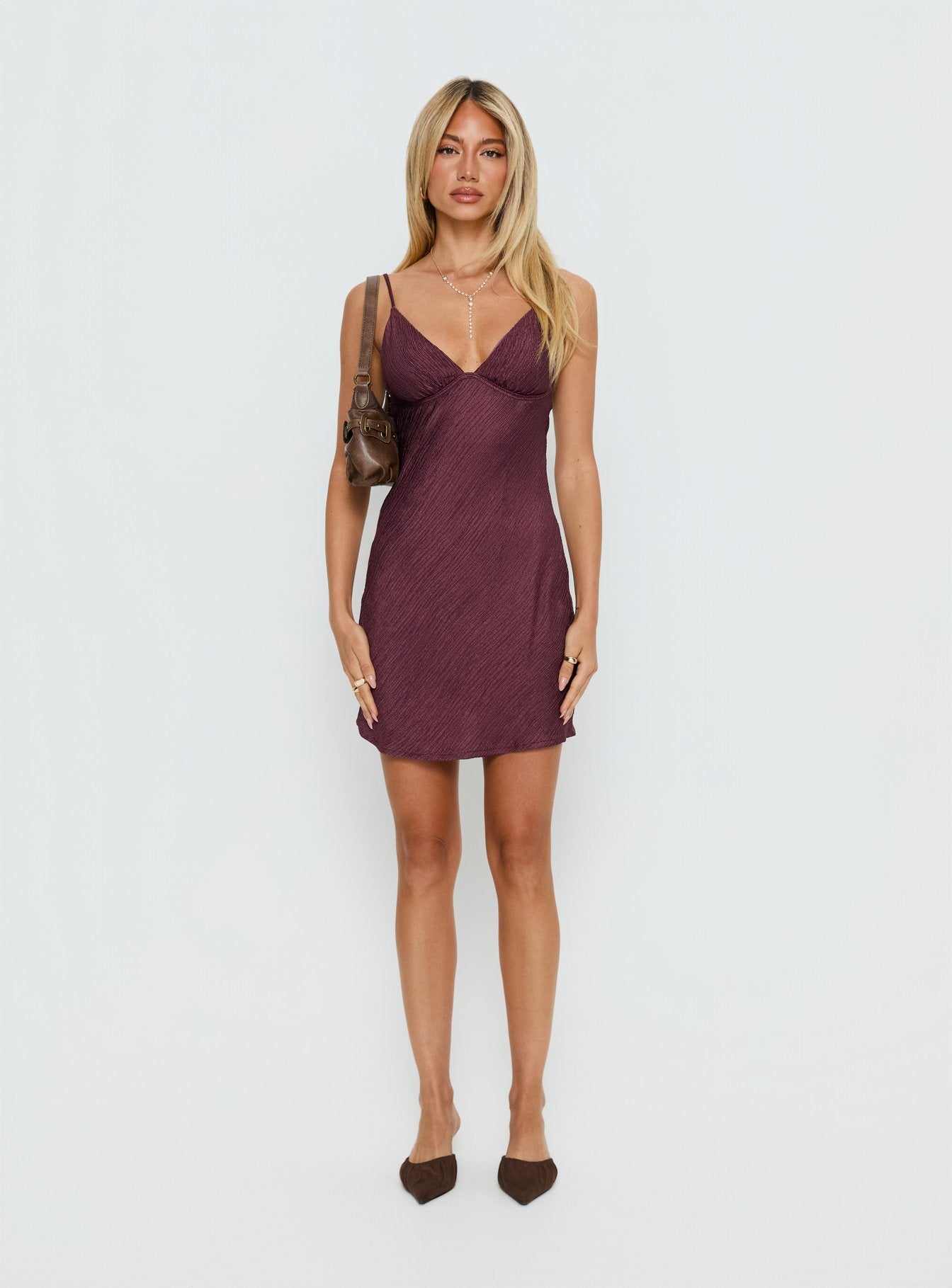 Makaia Balconette Mini Dress Aubergine - Image 7