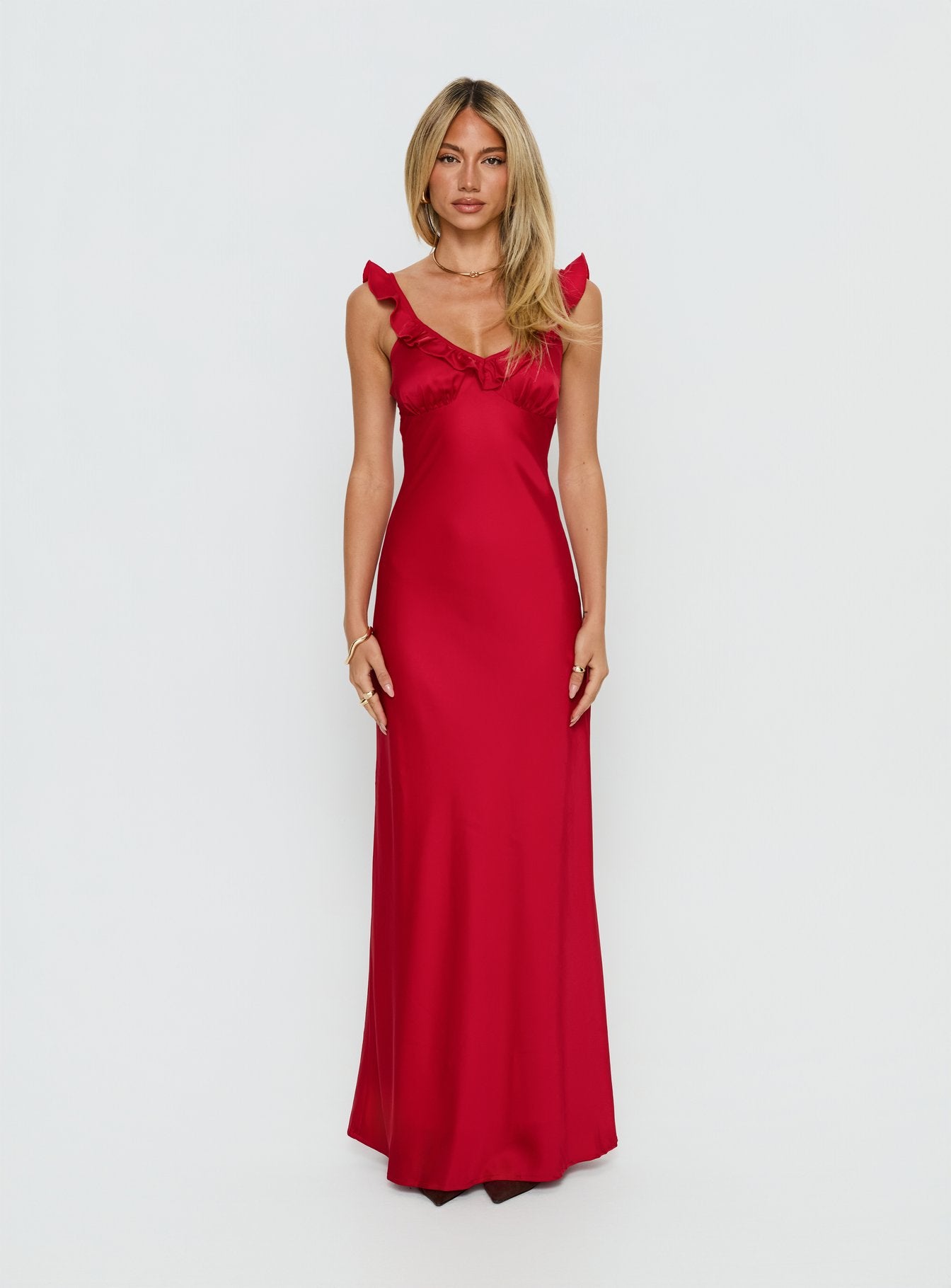 Ondrea Frill V Neck Maxi Dress Red - Image 7