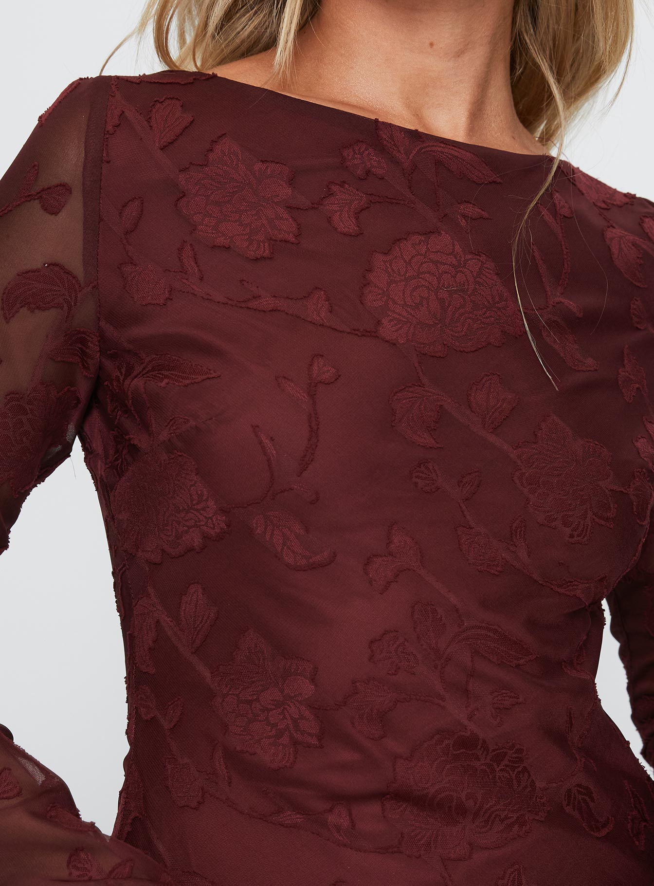 Jadee Long Sleeve Mini Dress Burgundy Floral - Image 6