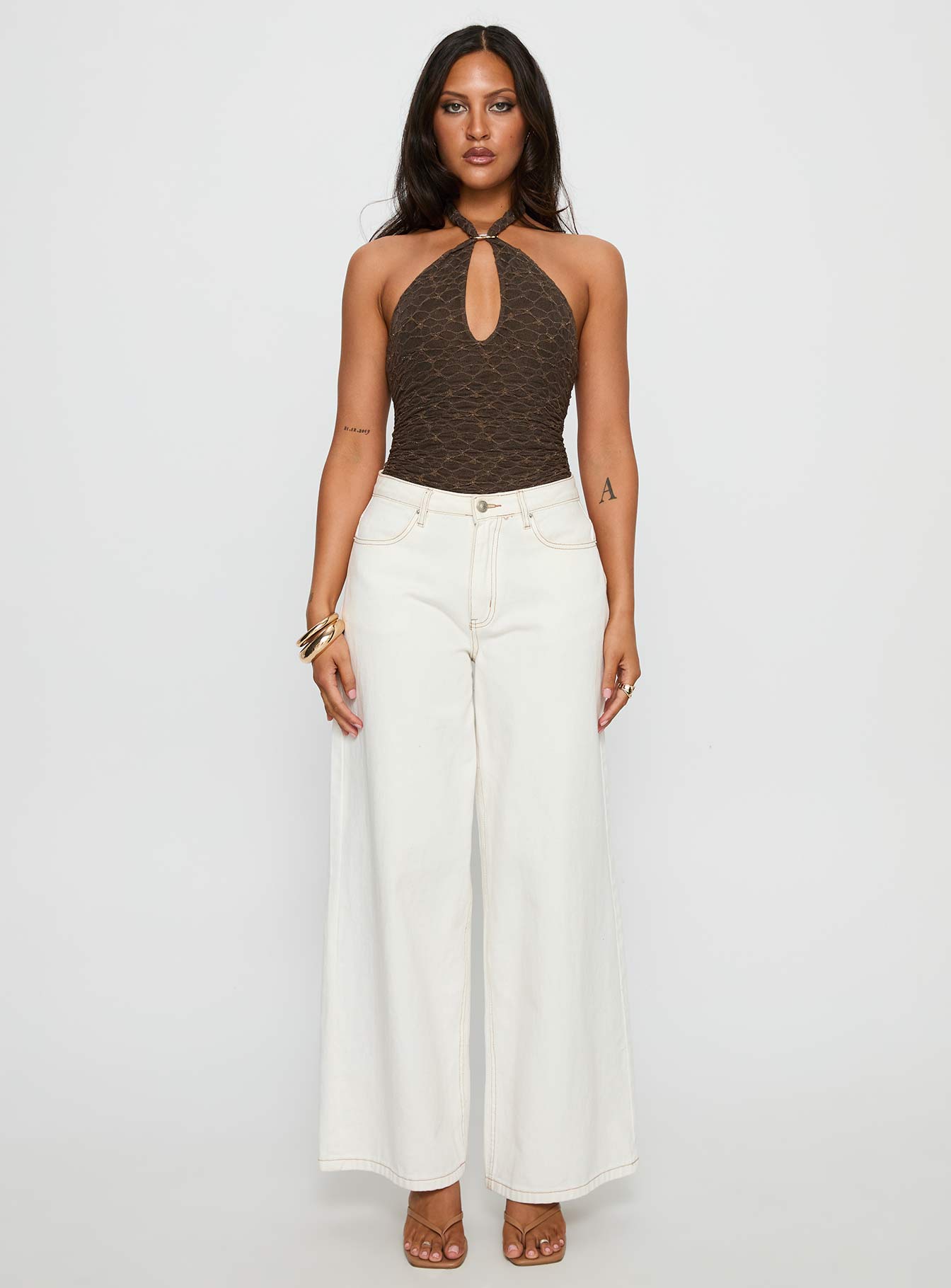 Libbey Hardware Detail Textured Bodysuit Brown - Image 6