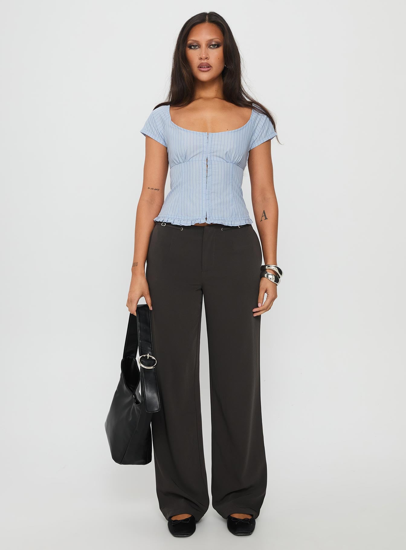 Nymera Short Sleeve Blouse Top Blue Stripe - Image 6