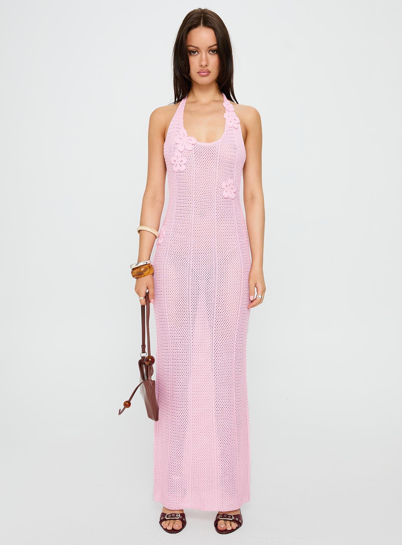 Nalanie Halter Crochet Maxi Dress Pink - Image 7