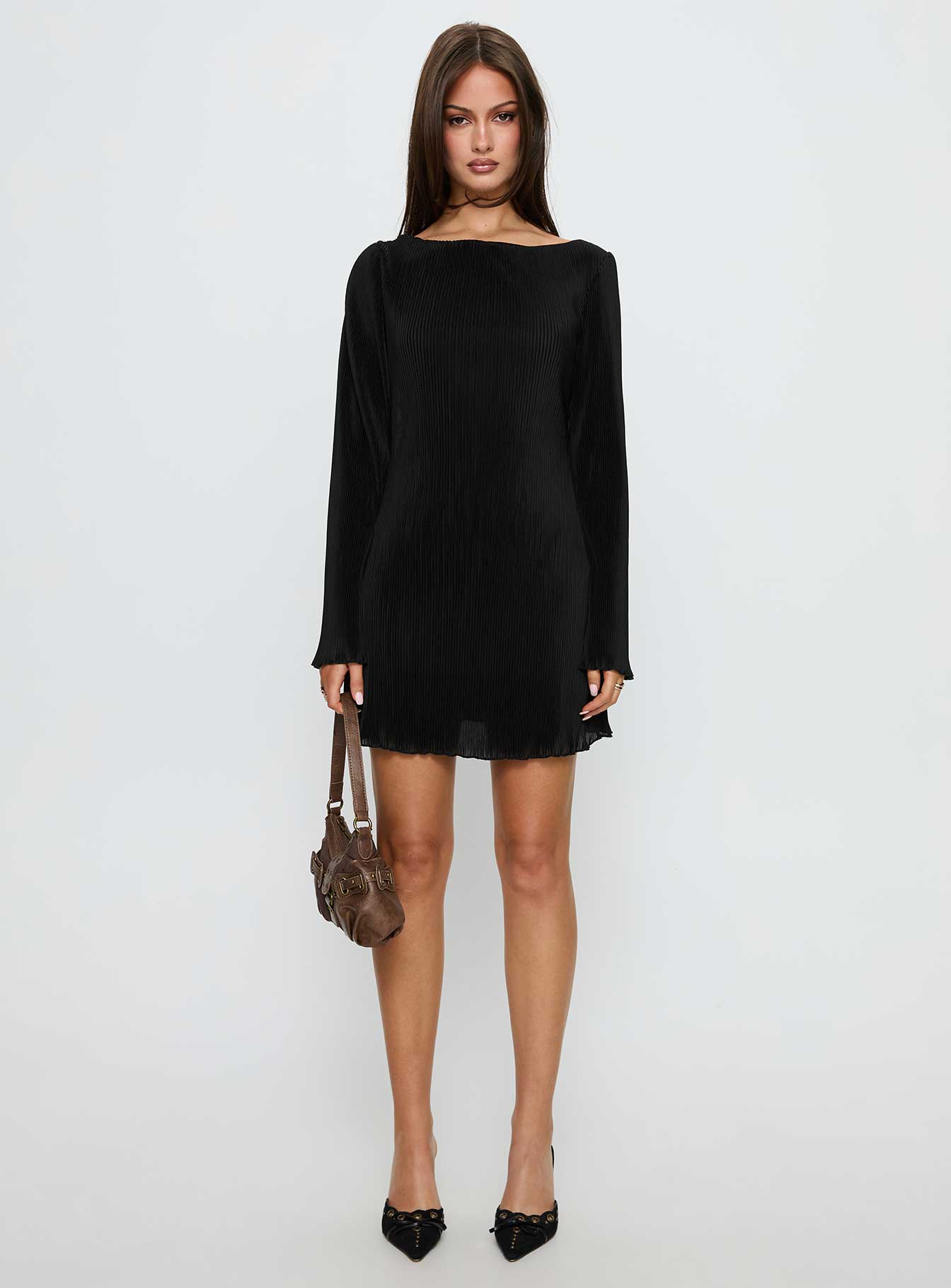 Lukea Long Sleeve Plisse Mini Dress Black - Image 6