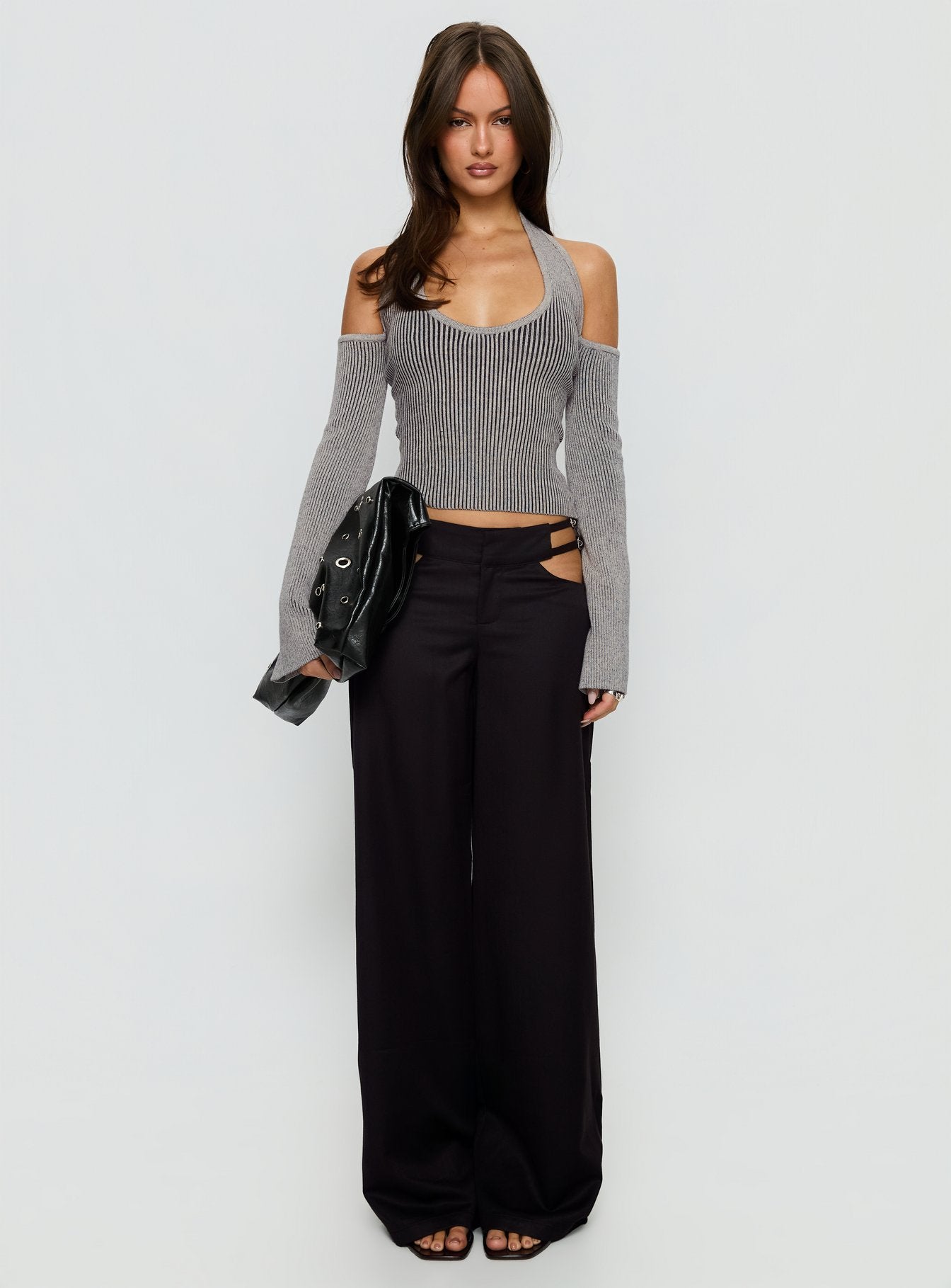 Novelia Halter Long Sleeve Top Black / Grey - Image 7