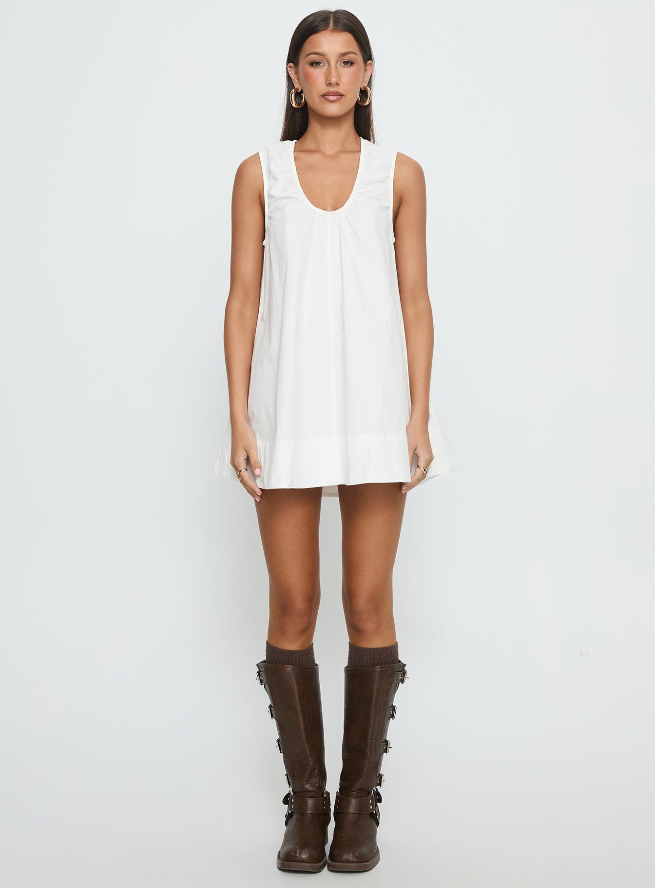 Eberta Ruched Baby Doll Mini Dress White - Image 7