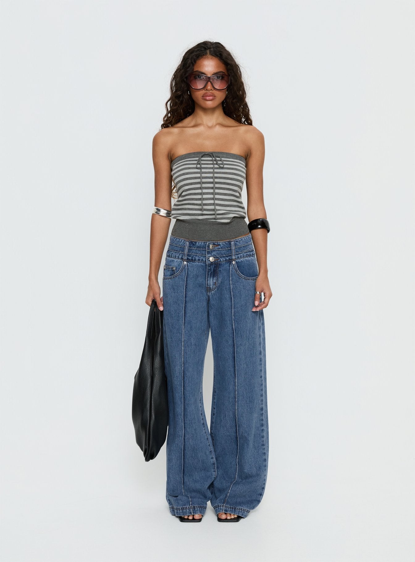 Lissey Strapless Knit Top Grey Stripe - Image 7