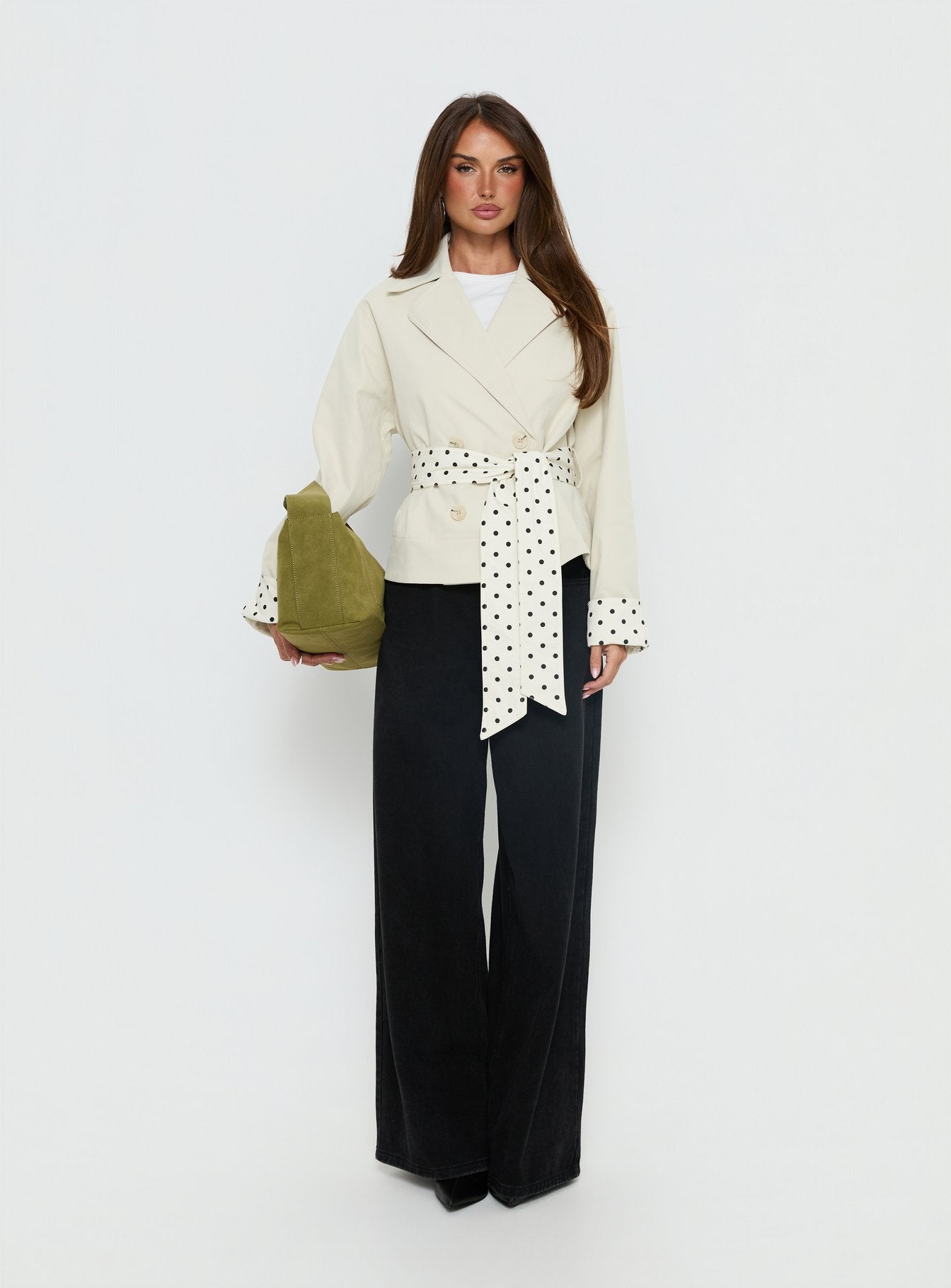 Meriana Cropped Trench Beige Polka Dot - Image 6