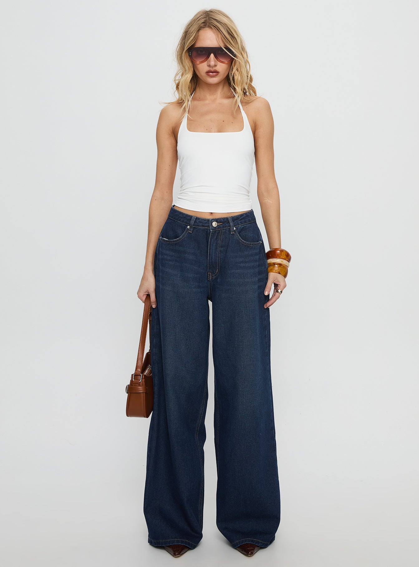 Naylor Mid Rise Wide Leg Jeans Mid Blue Denim Petite - Image 7