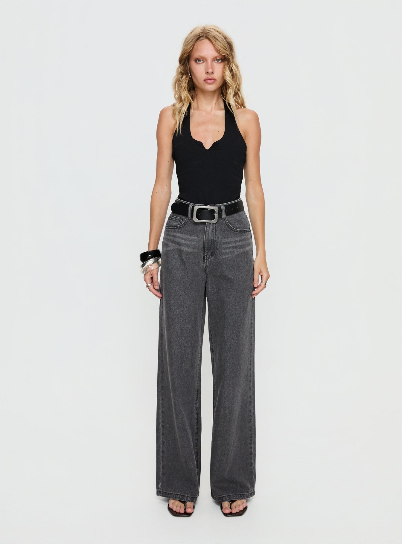 Nicolo High Rise Straight Leg Jeans Washed Grey - Image 6