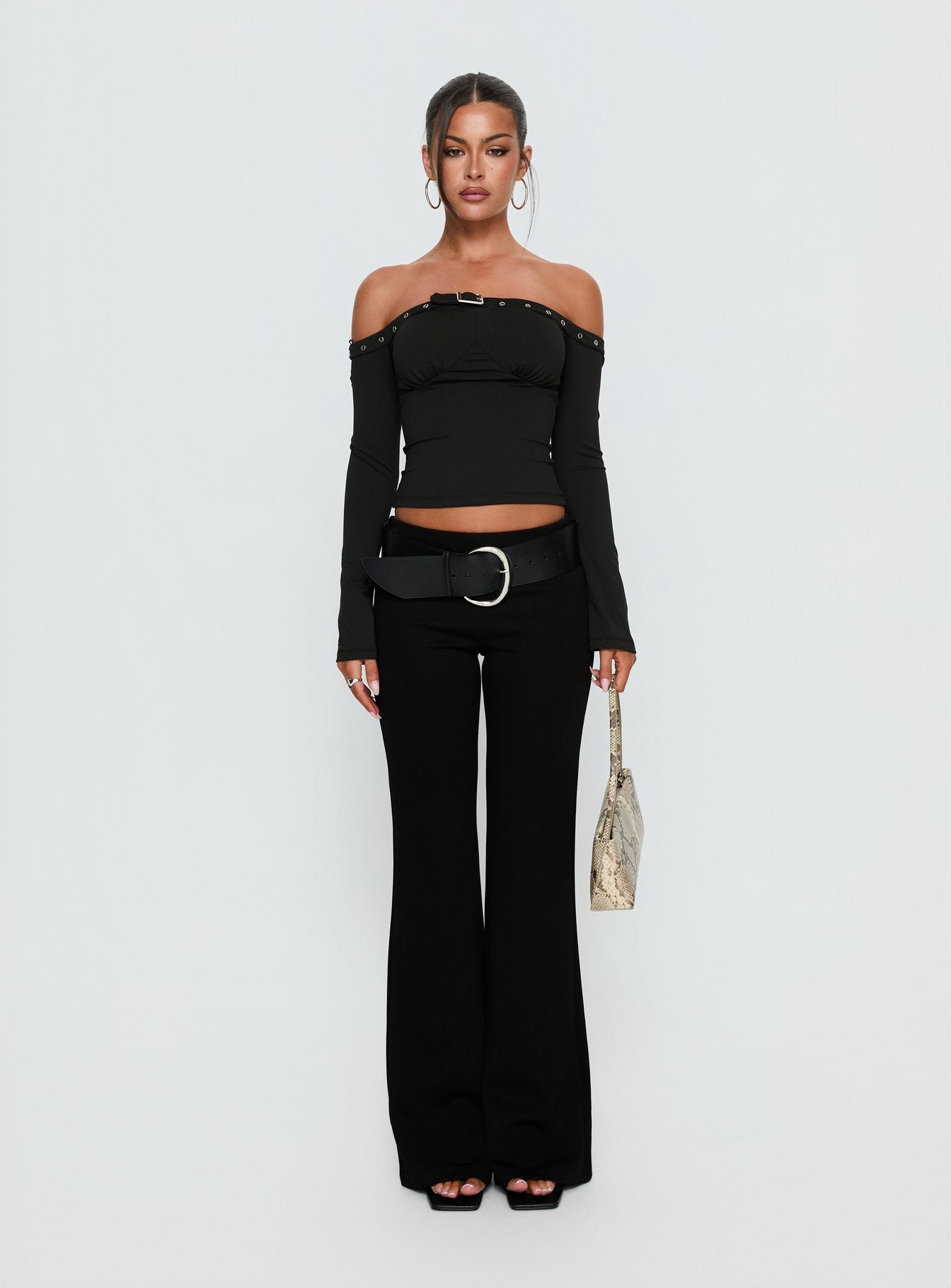 Mansa Off Shoulder Buckle Detail Top Black - Image 7