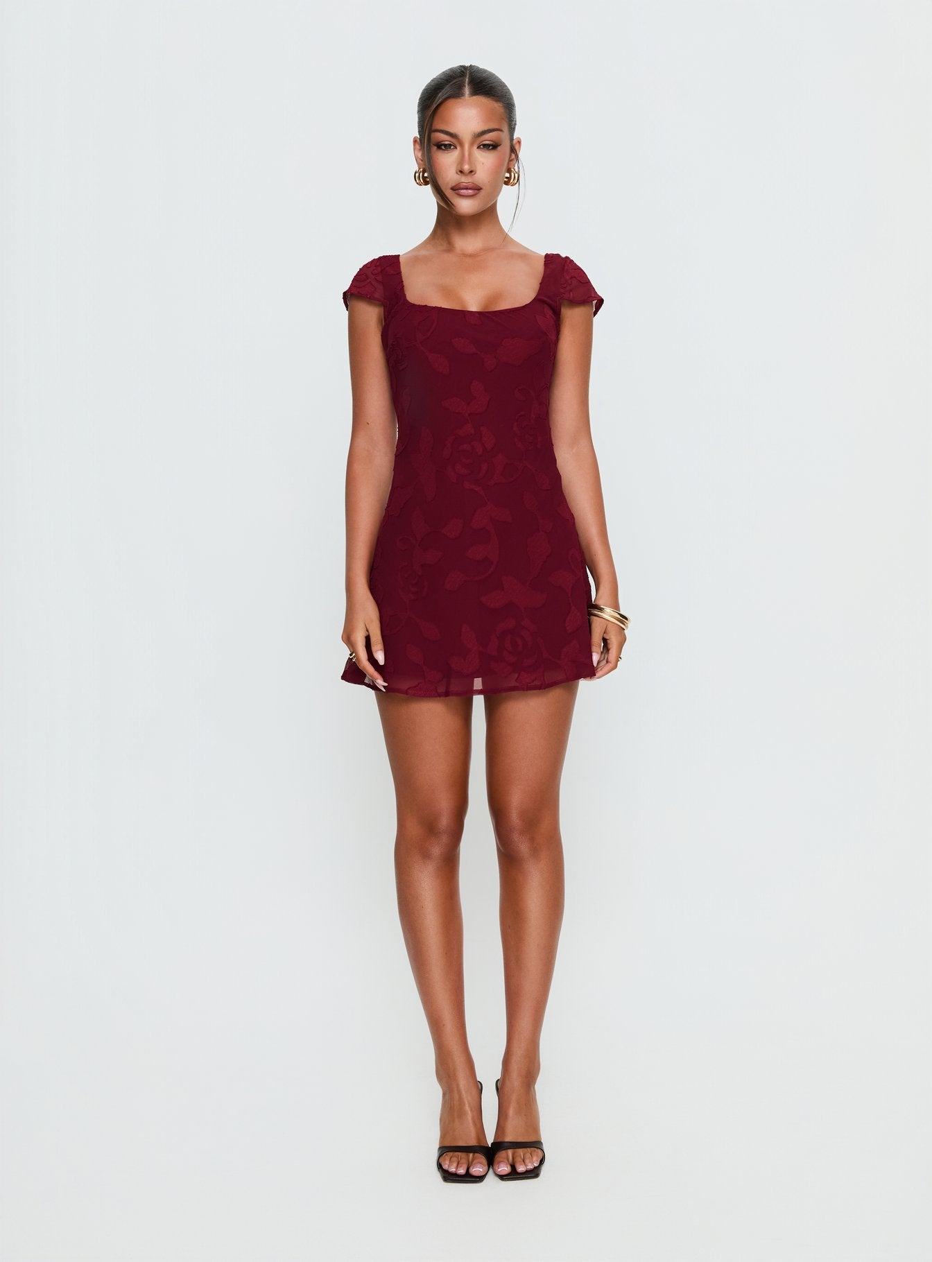 Lucienna Mini Dress Burgundy Floral - Image 6