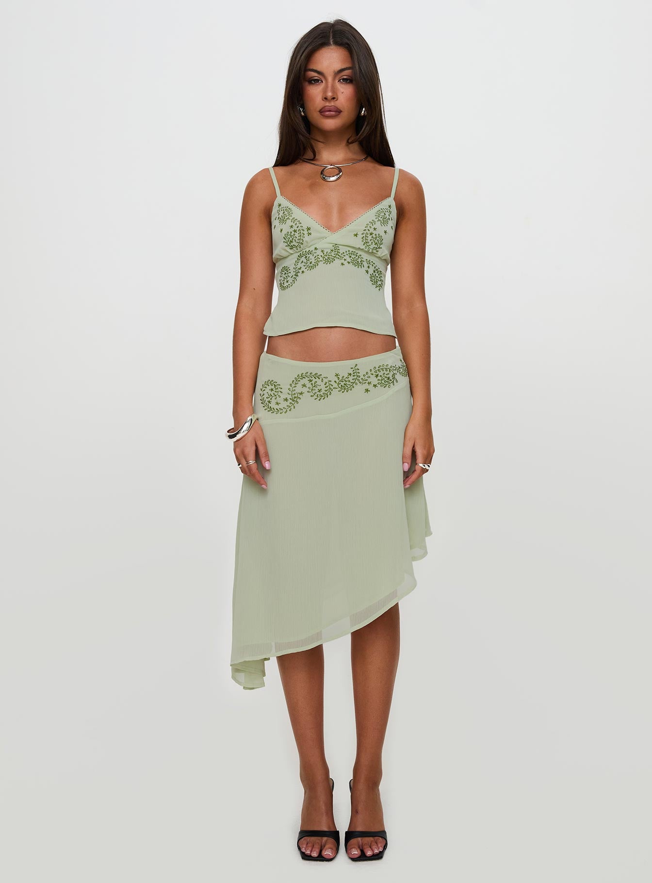 Pappilion Asymmetrical Midi Skirt Sage - Image 11