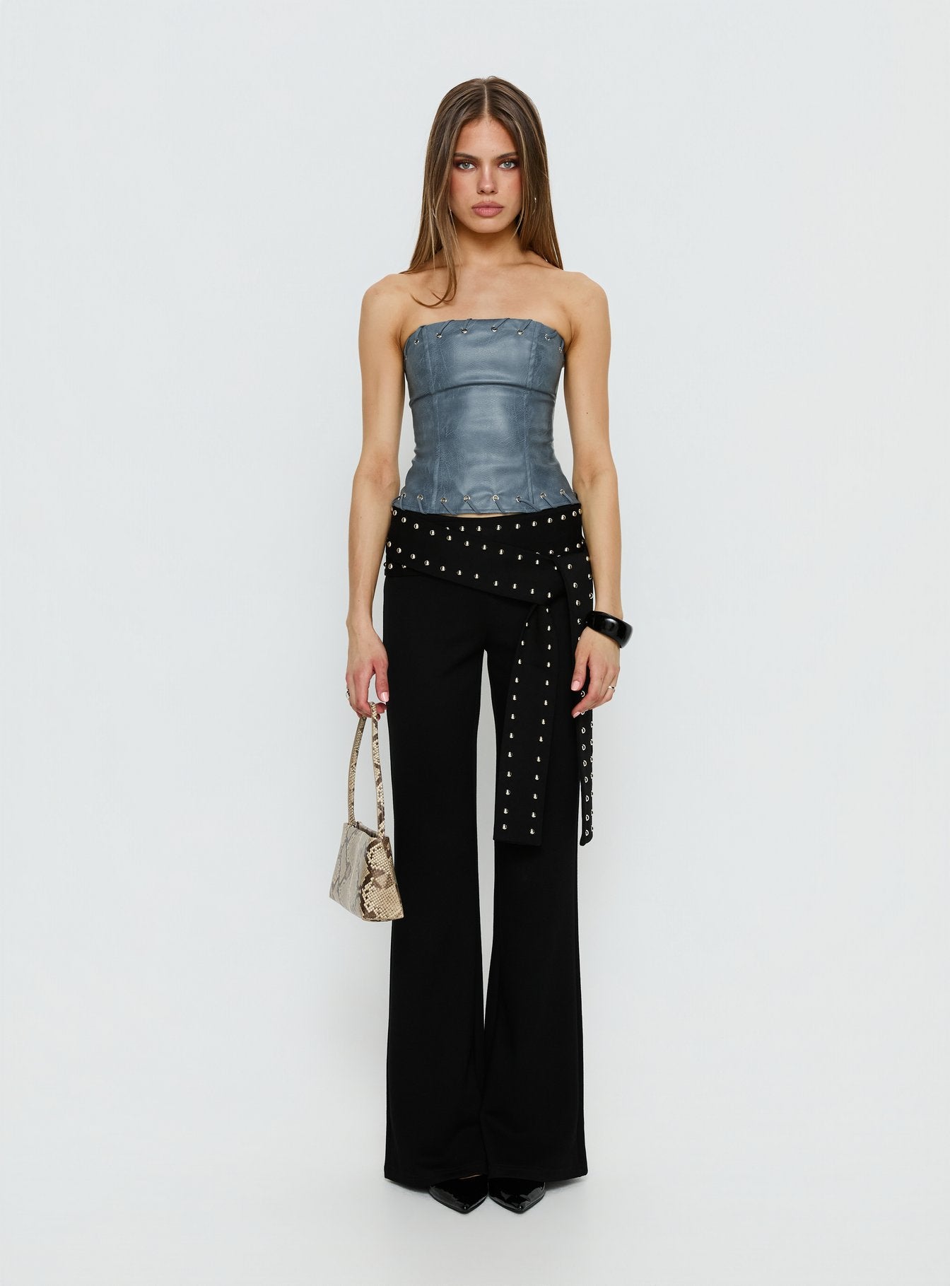 Pammie Faux Leather Strapless Top Blue - Image 7