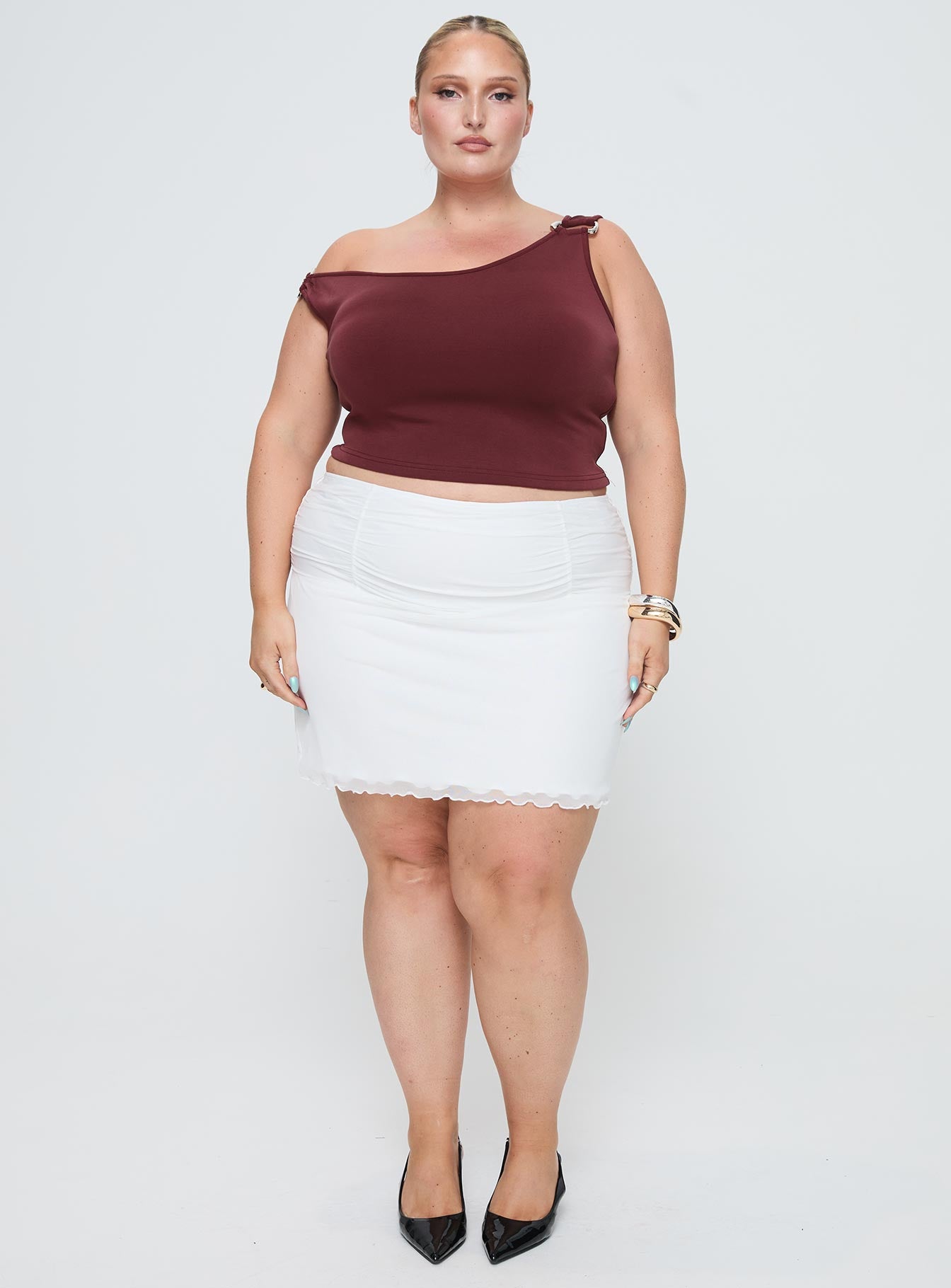 Meredith Ruched Mini Skirt White Curve - Image 7