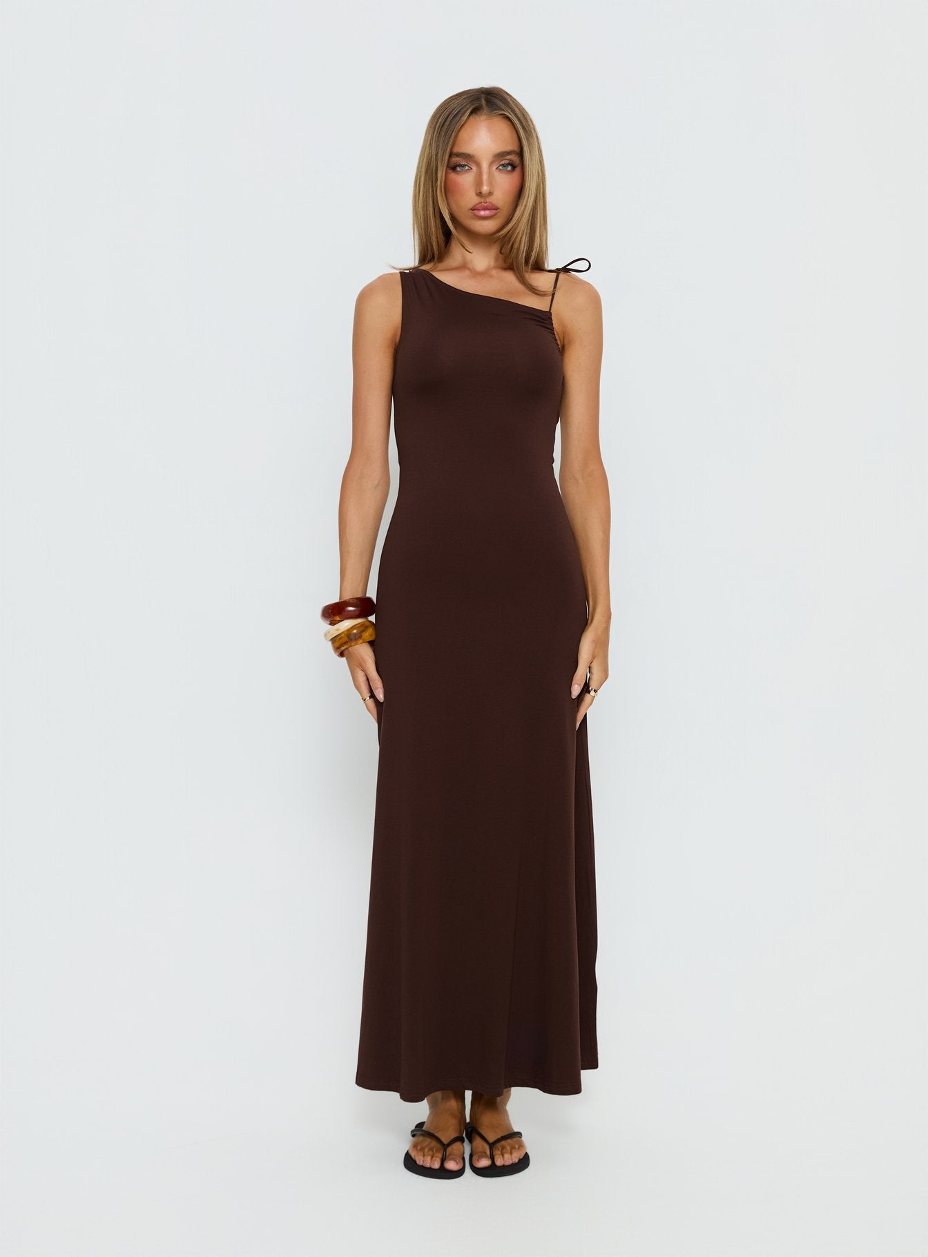 Lorinna Tie Shoulder Maxi Dress Brown - Image 6