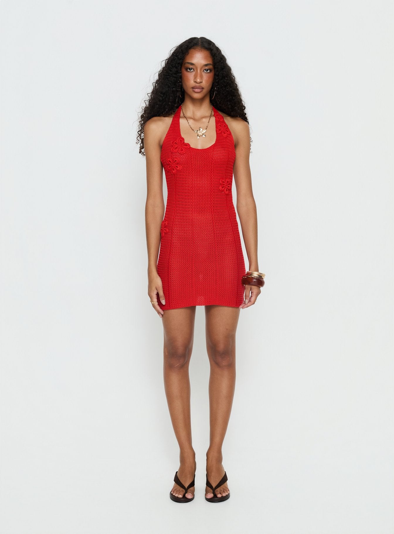 Lior Knit Scoop Halter Mini Dress Red - Image 7
