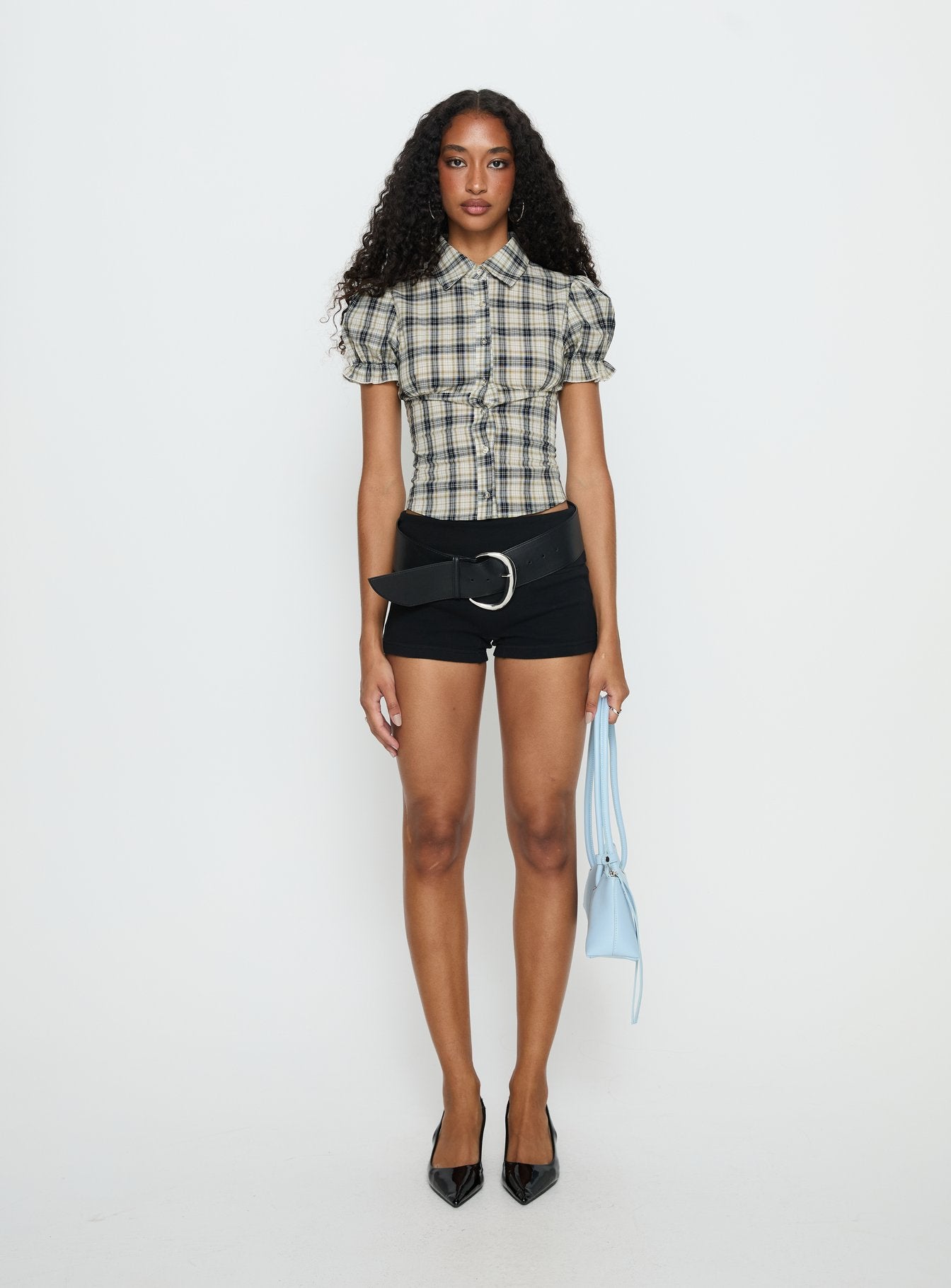 Maxfield Collared Button Up Blouse Top Multi Check - Image 7