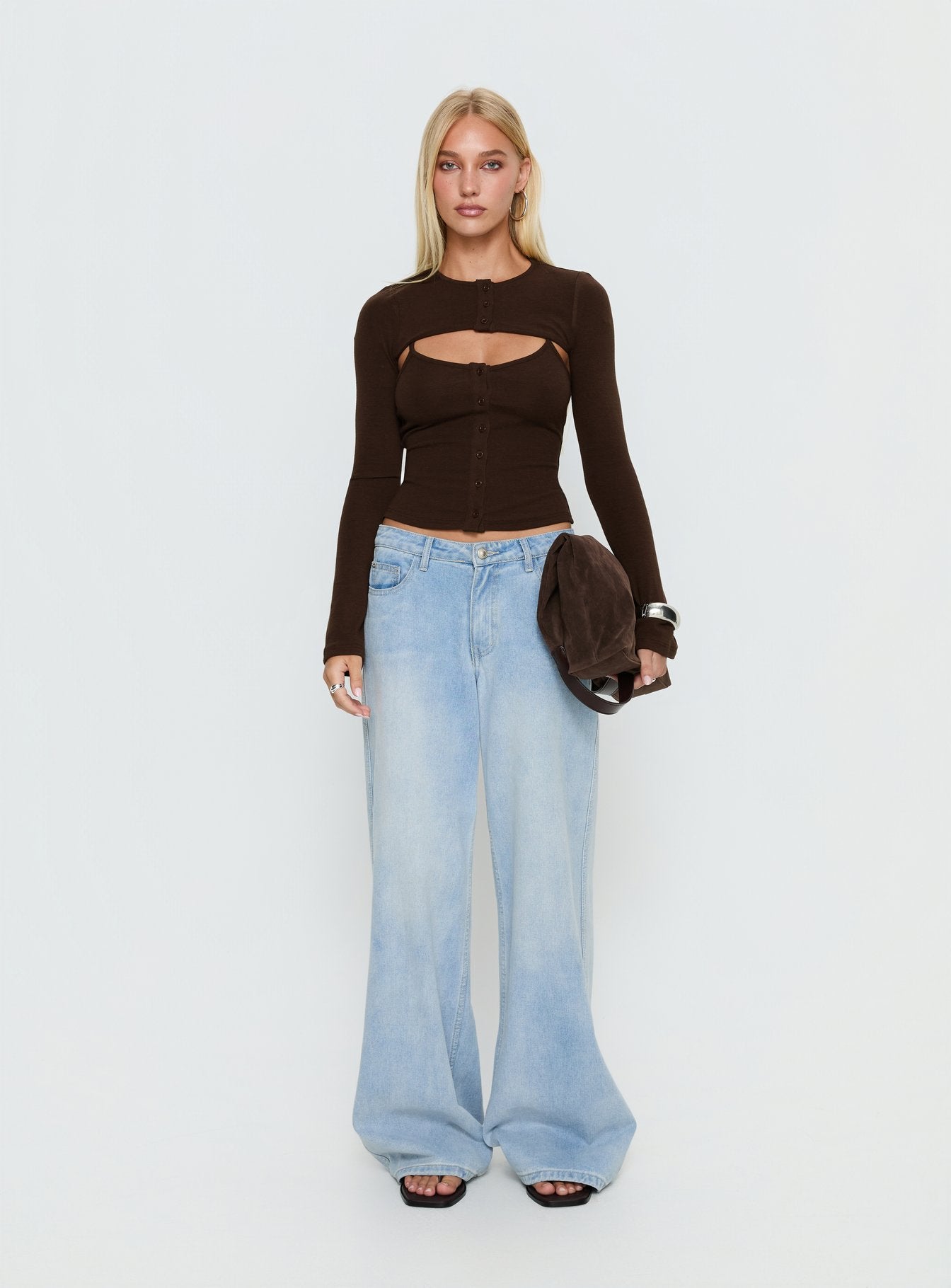 Camira Keyhole Two Piece Long Sleeve Top Brown - Image 6