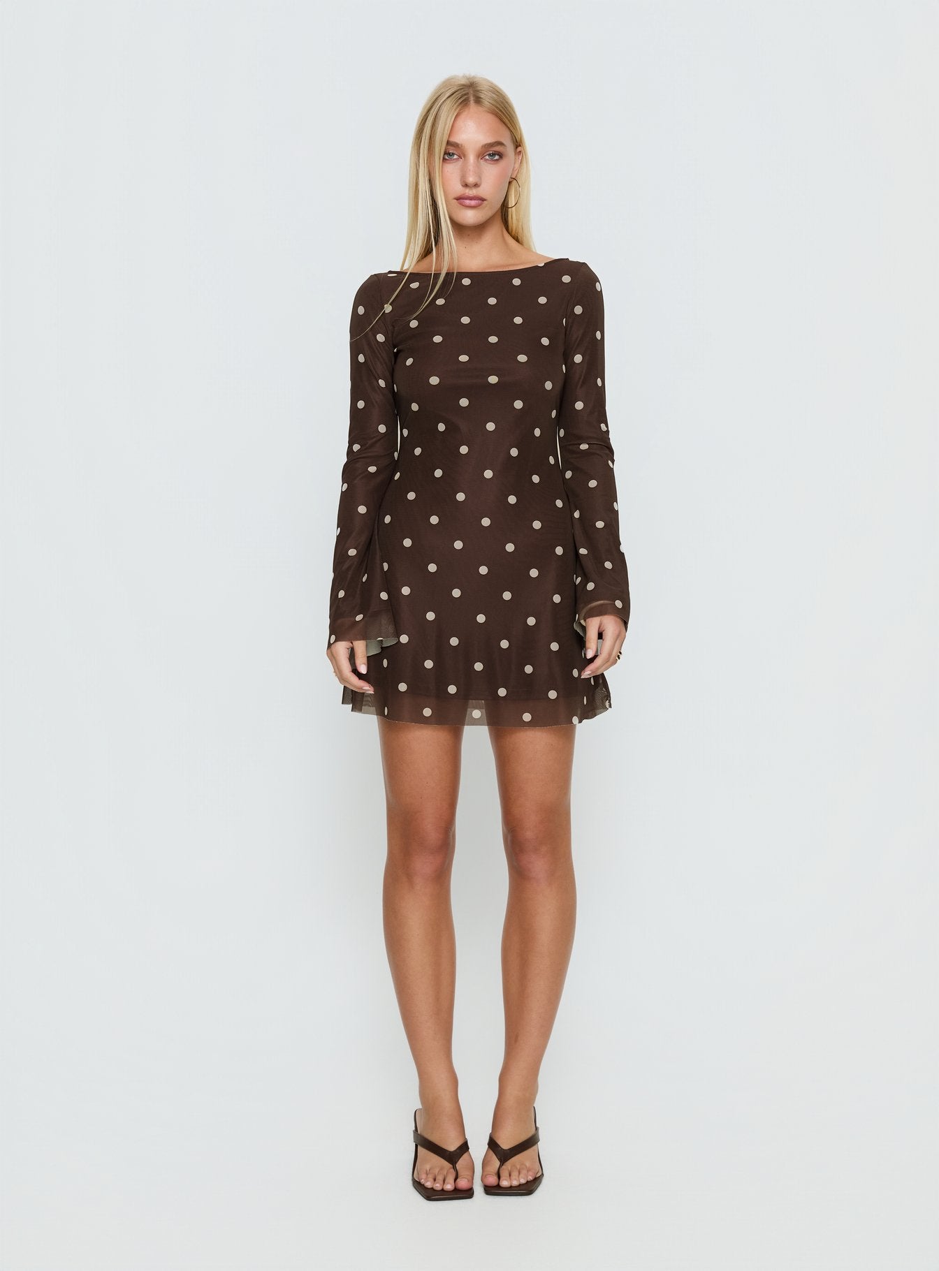 Lukea Long Sleeve Mini Dress Brown Polka Dot - Image 6