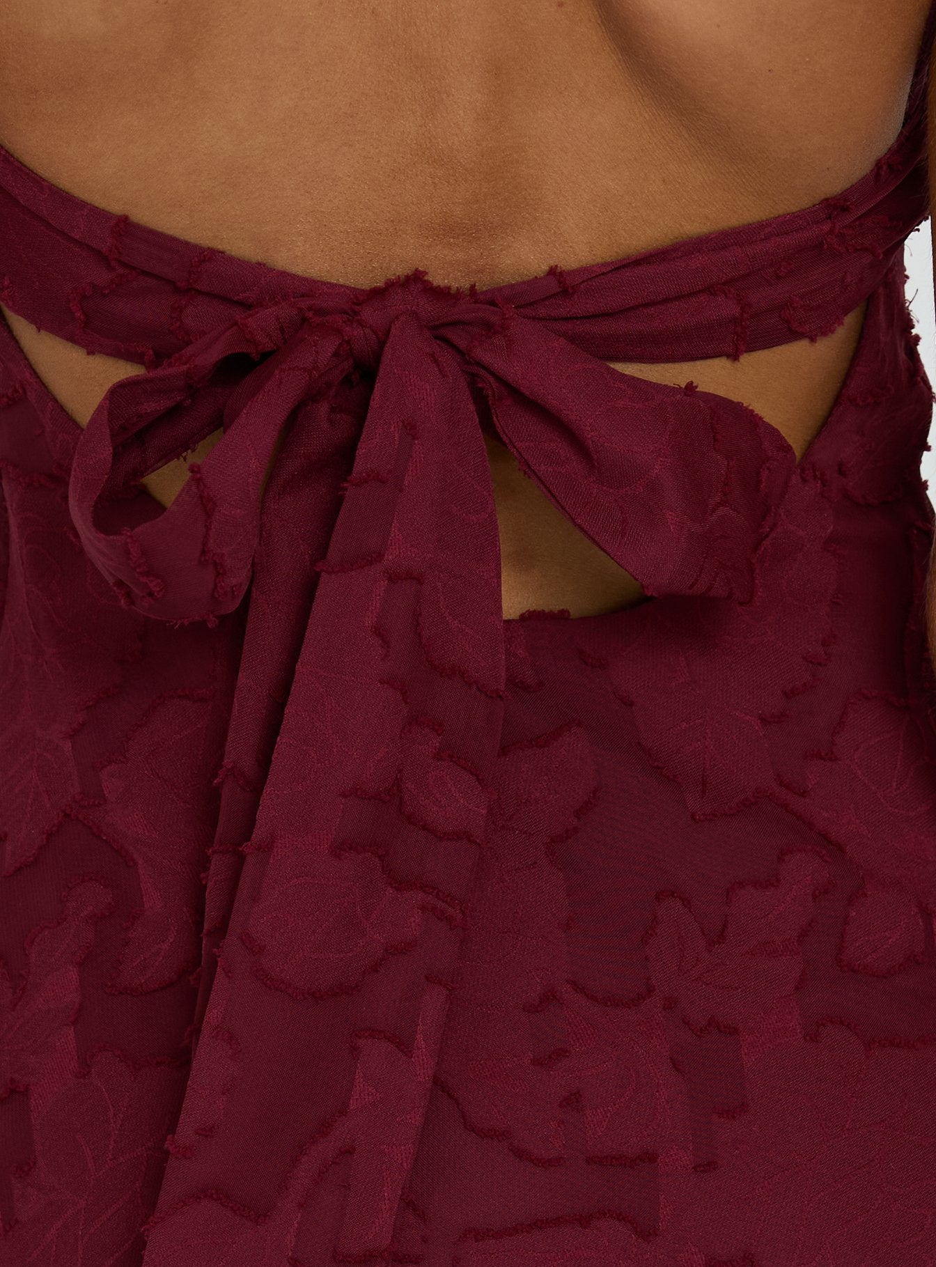 Lyricah Tiered Tie Back Maxi Dress Burgundy - Image 8