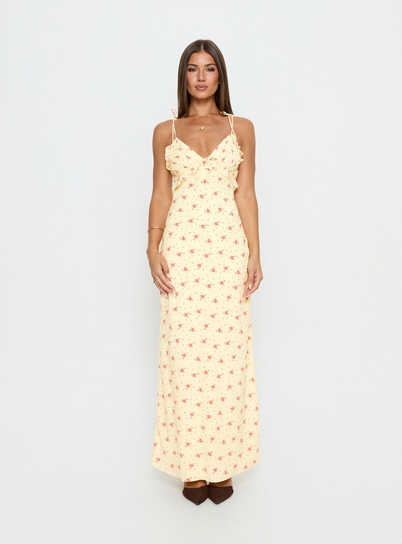 Morcar Frill V Neck Maxi Dress Yellow Floral - Image 8