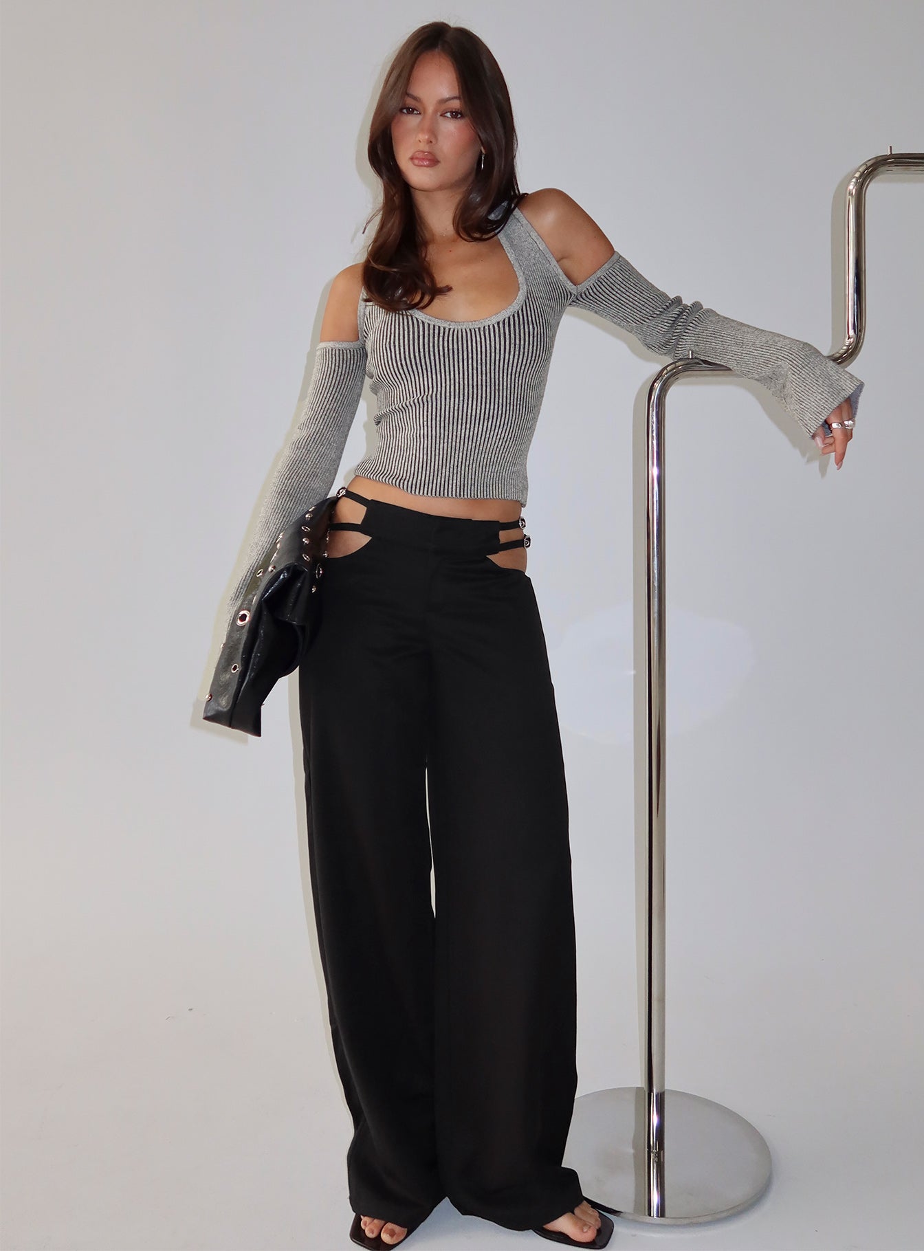 Novelia Halter Long Sleeve Top Black / Grey - Image 8