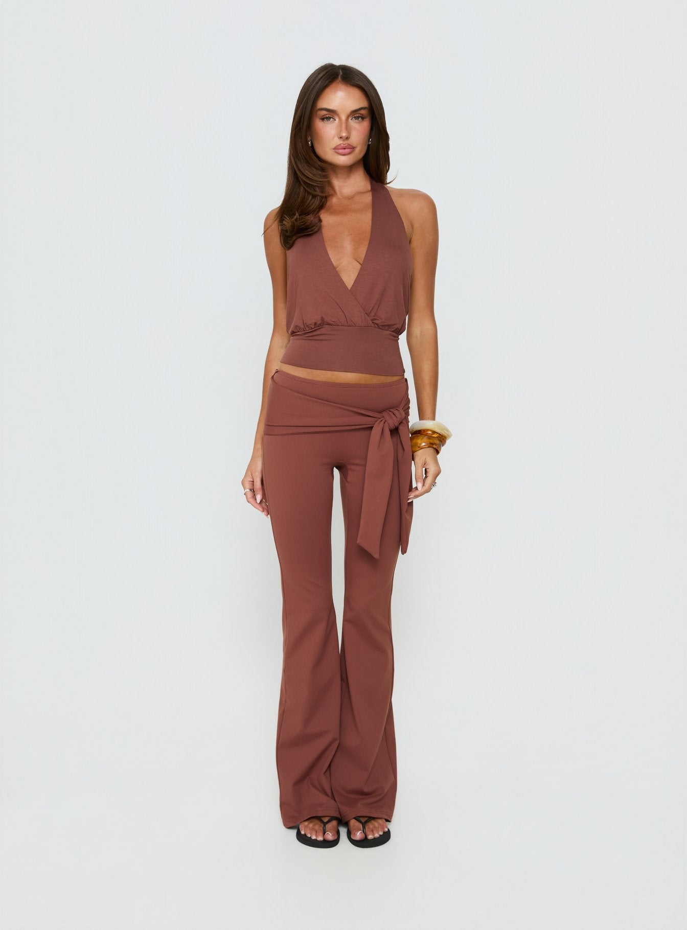 Arabele Halter Wrap Top Brown - Image 8