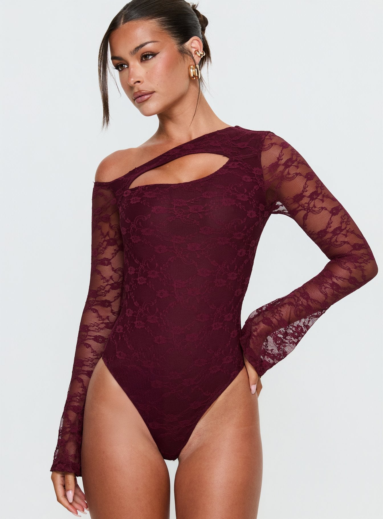 Macaria Long Sleeve Lace Bodysuit Red - Image 7