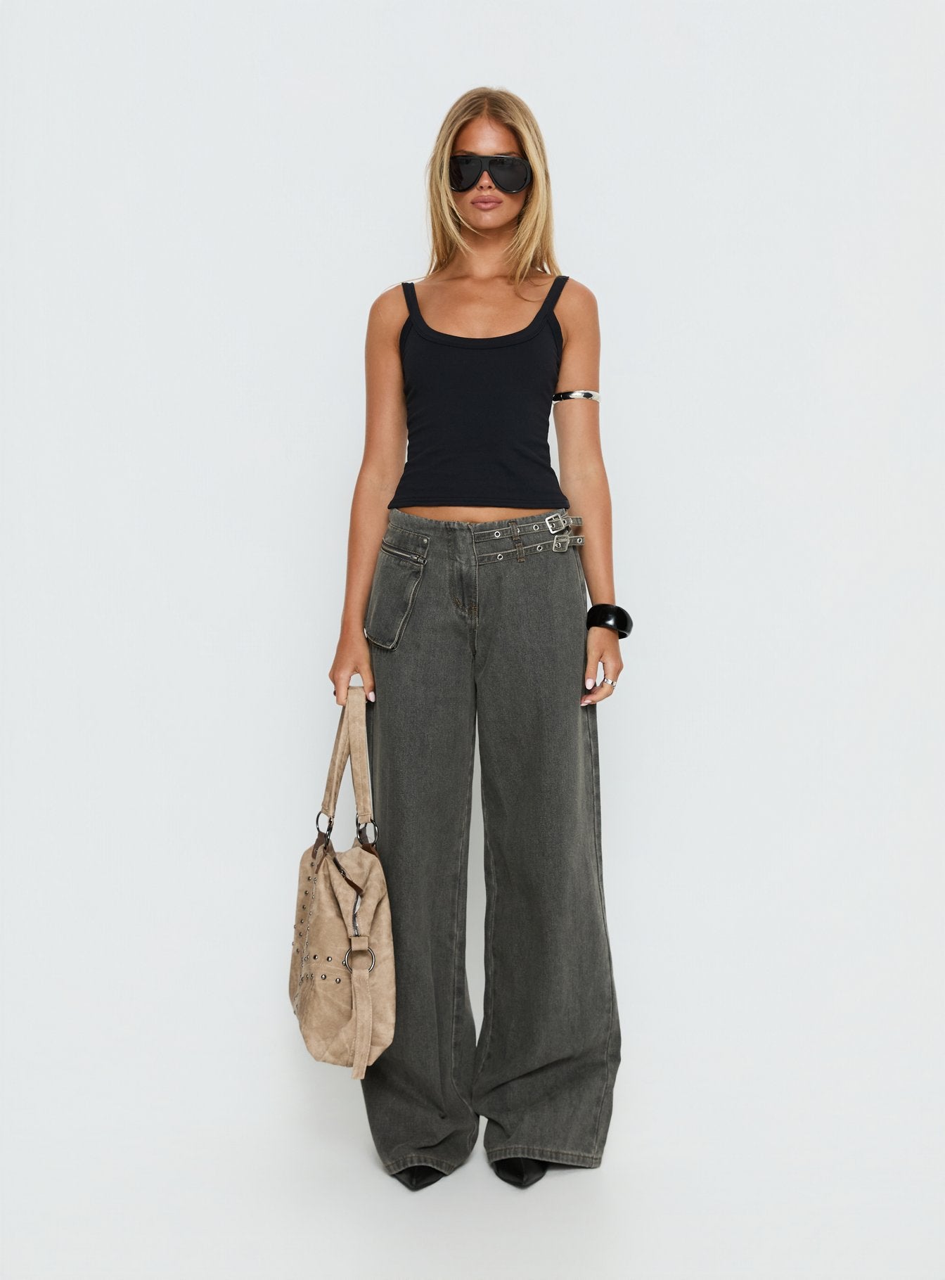 Paltrow Mid Rise Wide Leg Cargo Jeans Washed Grey - Image 9