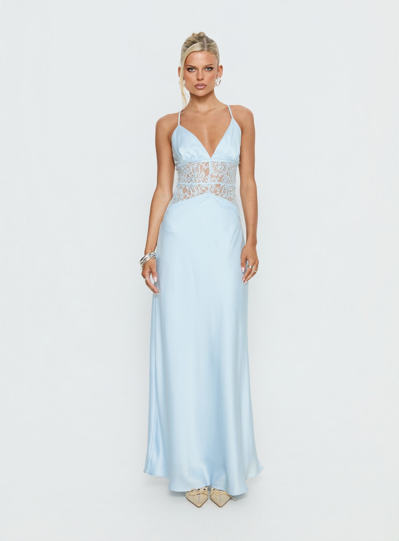 Klairee Halter Lace Maxi Dress Icy Blue - Image 9