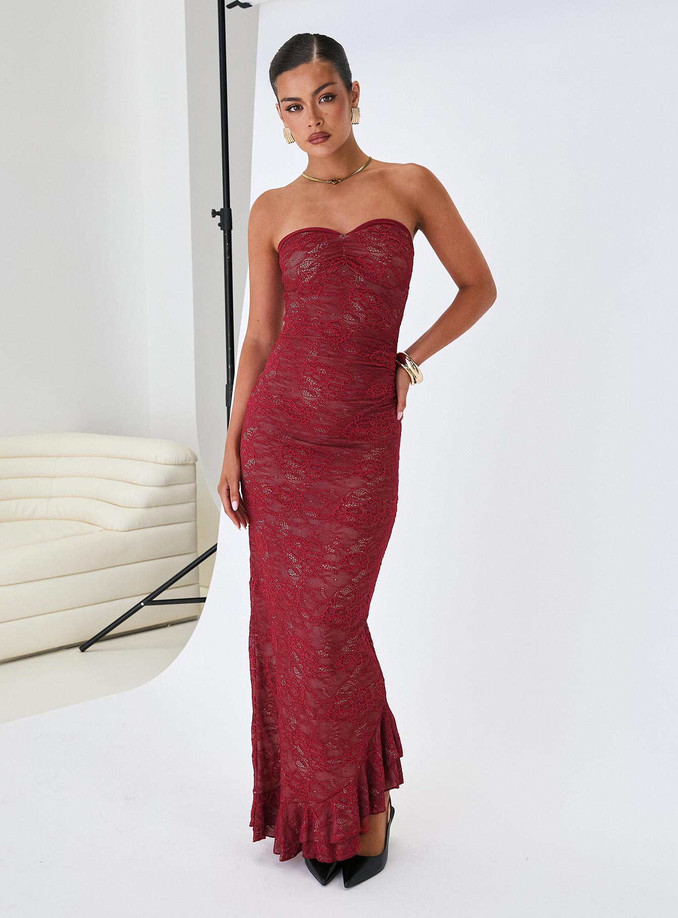 Hailees Lace Strapless Maxi Dress Red - Image 9