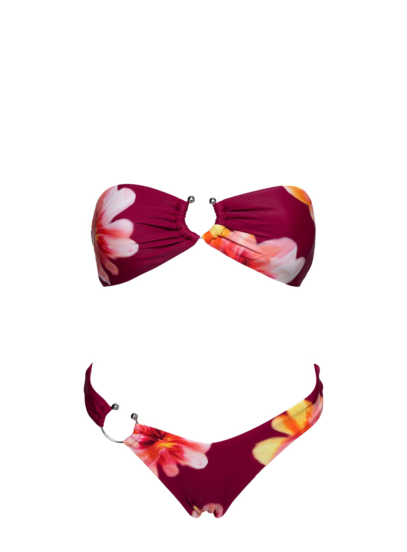 Candy Strapless Bikini Top Burgundy Floral - Image 5