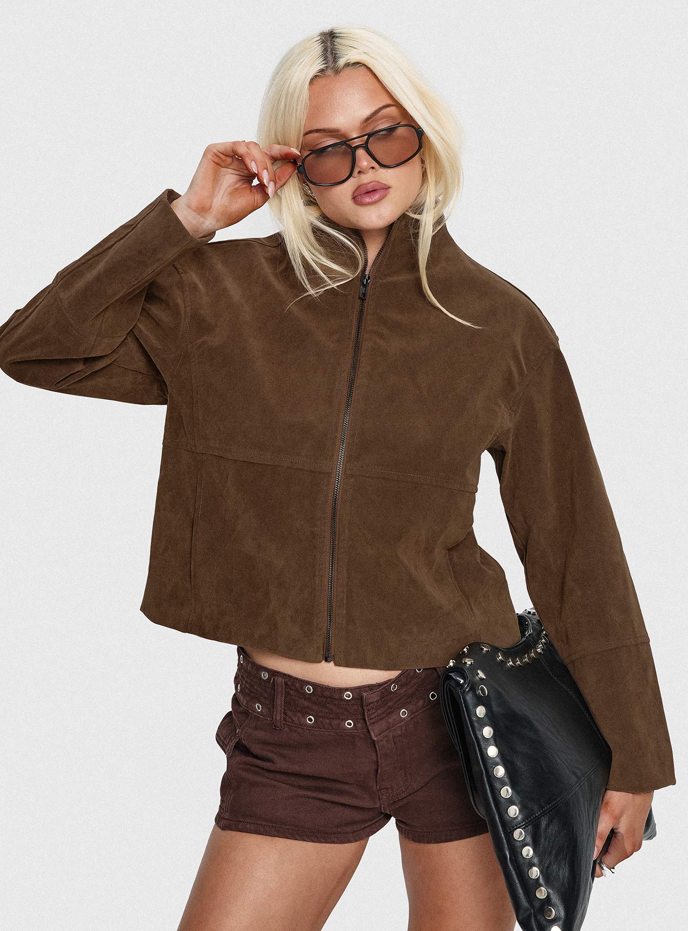 Alternative view of Jessalynn Faux Suede Zip Through Jacket Brown