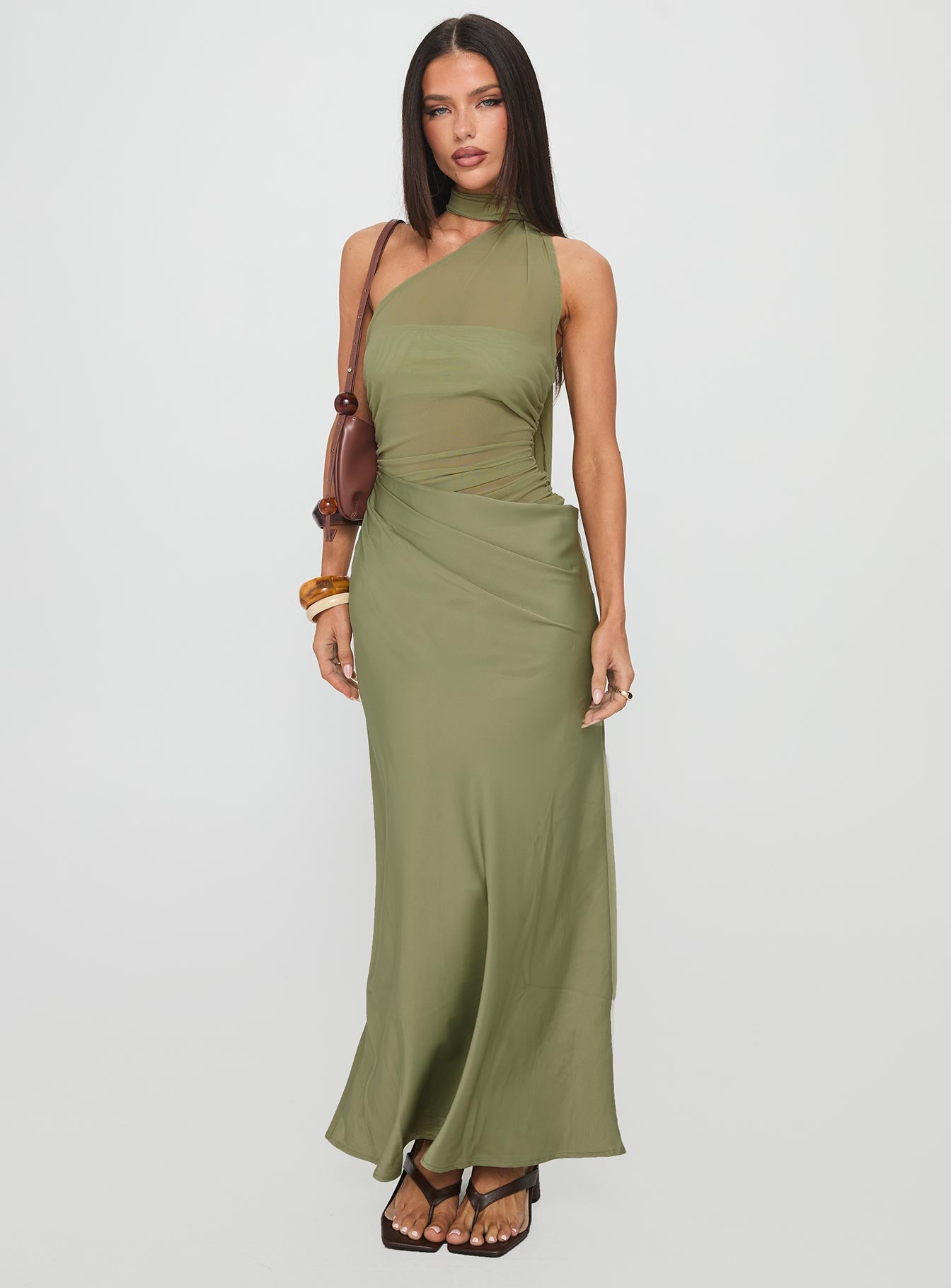 Alternative view of Indiara Halter Mesh Maxi Dress Green